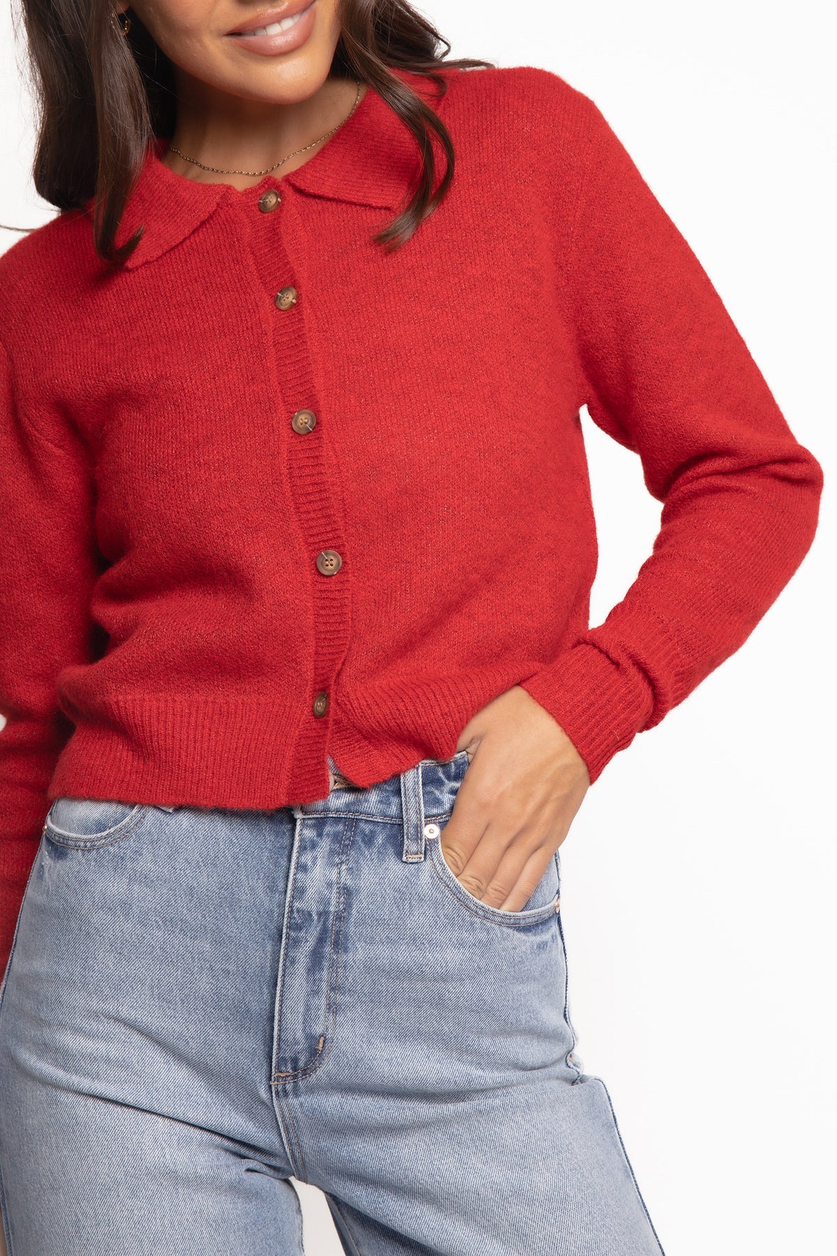 Naya Collar Cardigan in Red – view 4 of 5