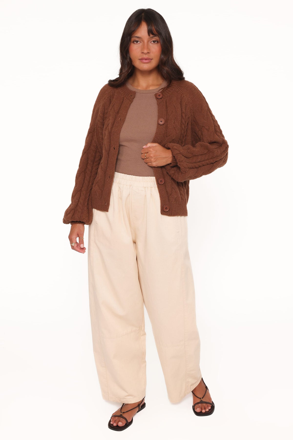 Nika Cable Knit Cardigan in Brown – view 6 of 9