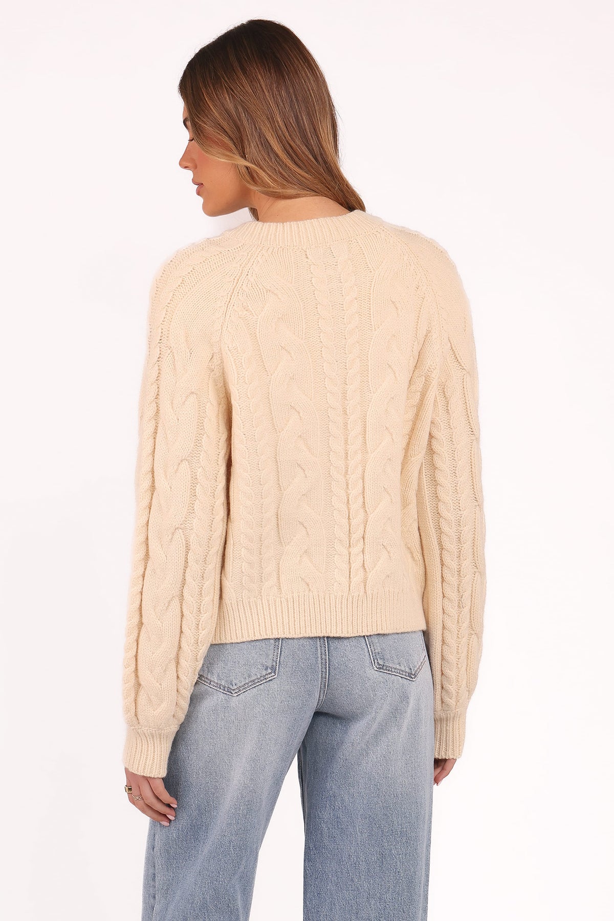 Nika Cable Knit Cardigan in Taupe – view 5 of 8