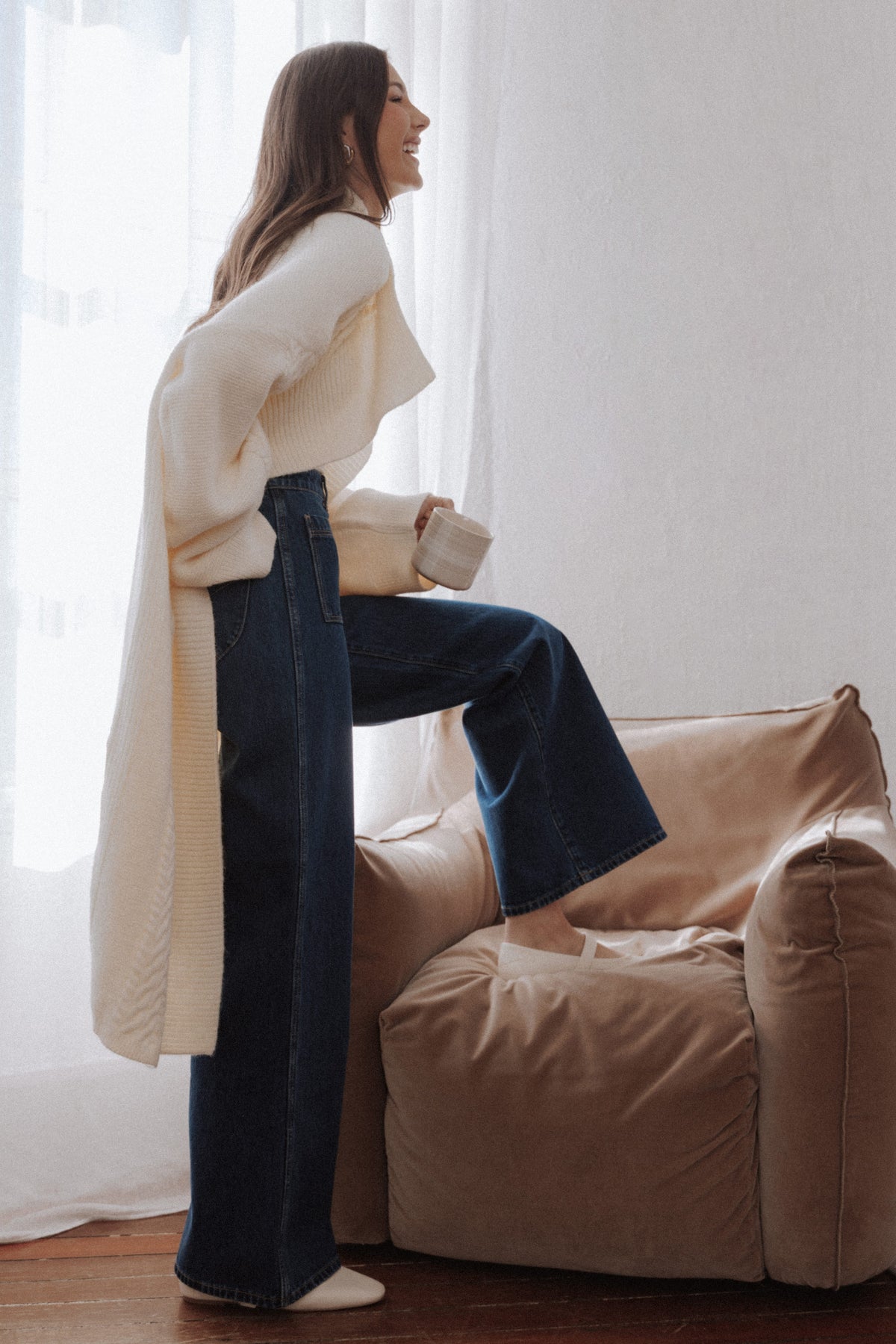 Nova Long Cardigan in Cream – view 1 of 7