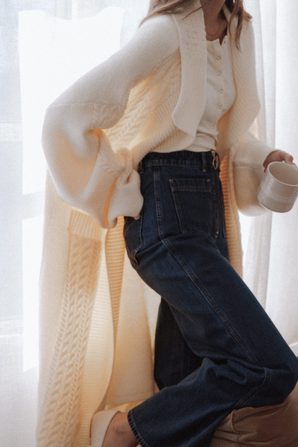 Nova Long Cardigan in Cream – view 7 of 7