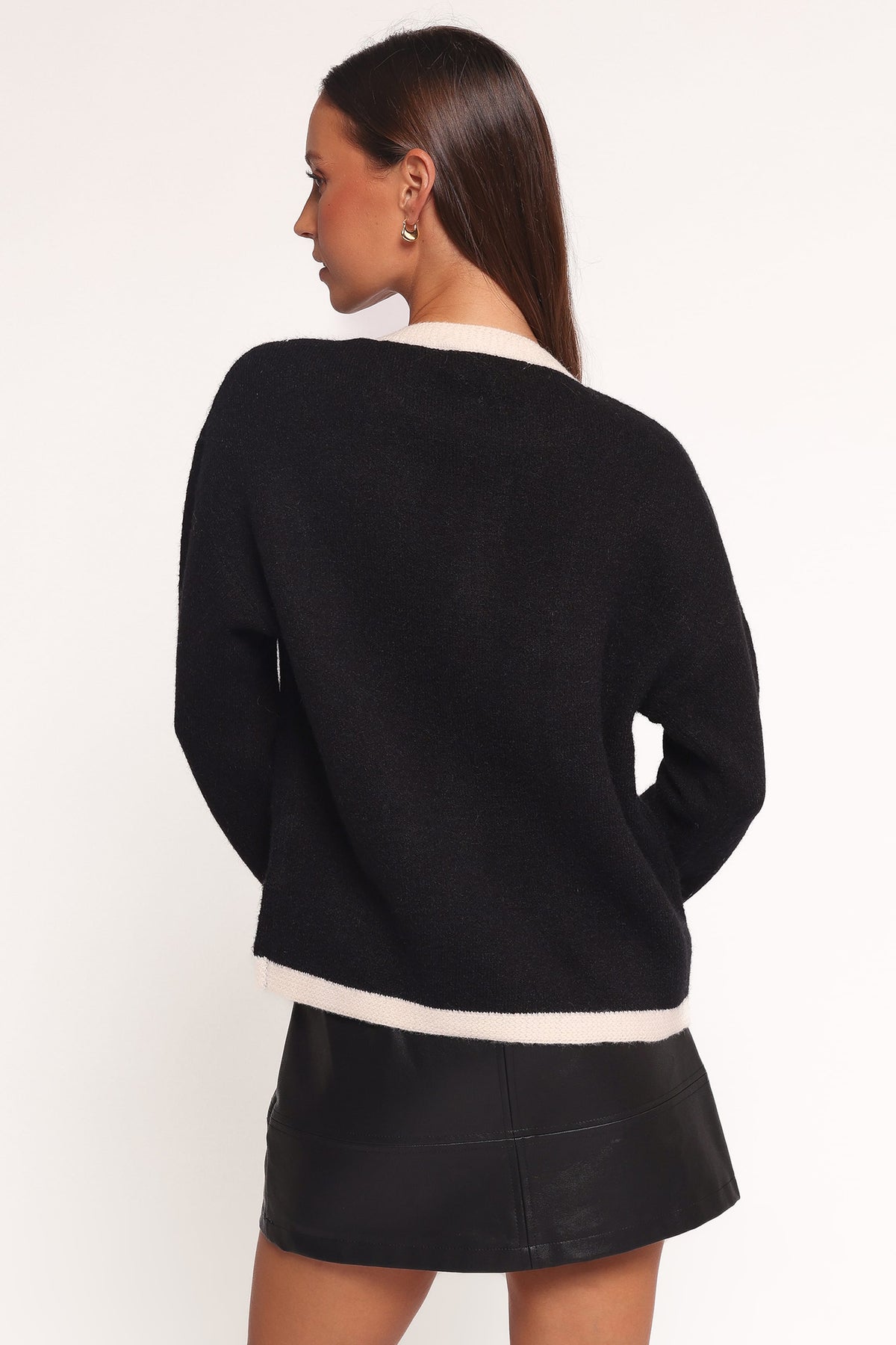 Orabelle Contrast Hem Cardigan in Black – view 4 of 6