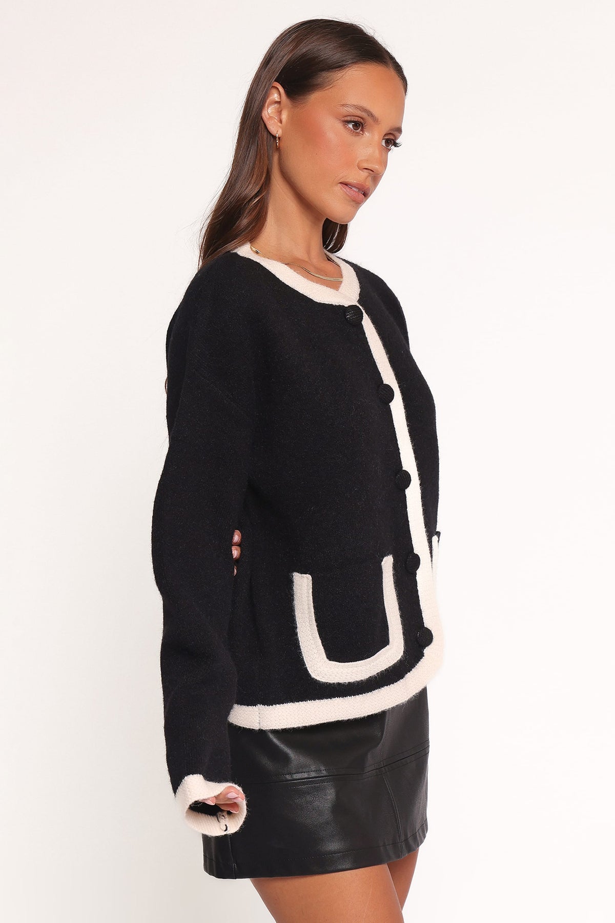 Orabelle Contrast Hem Cardigan in Black – view 3 of 6