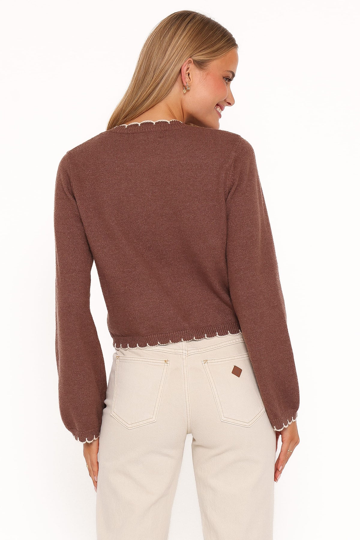 Payton Scallop Cardigan in Brown – view 4 of 7
