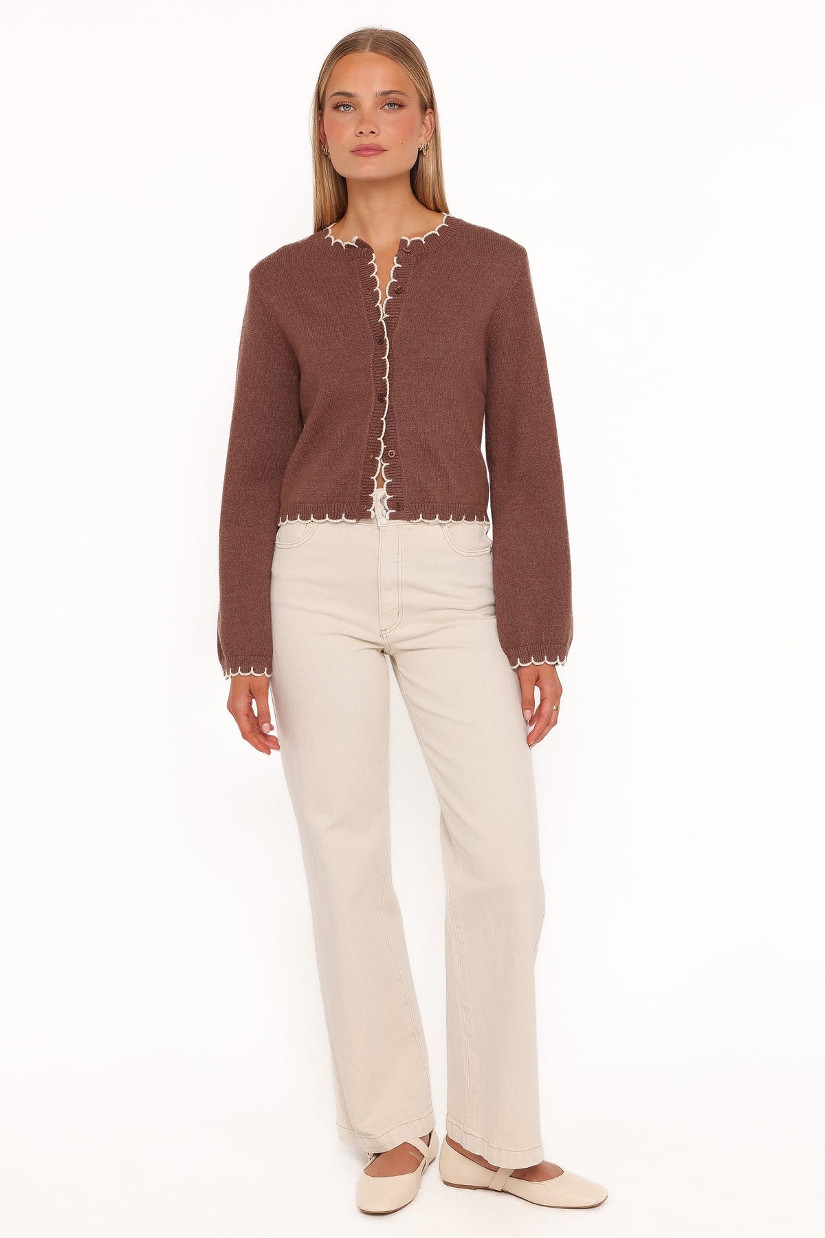 Payton Scallop Cardigan in Brown – view 5 of 7