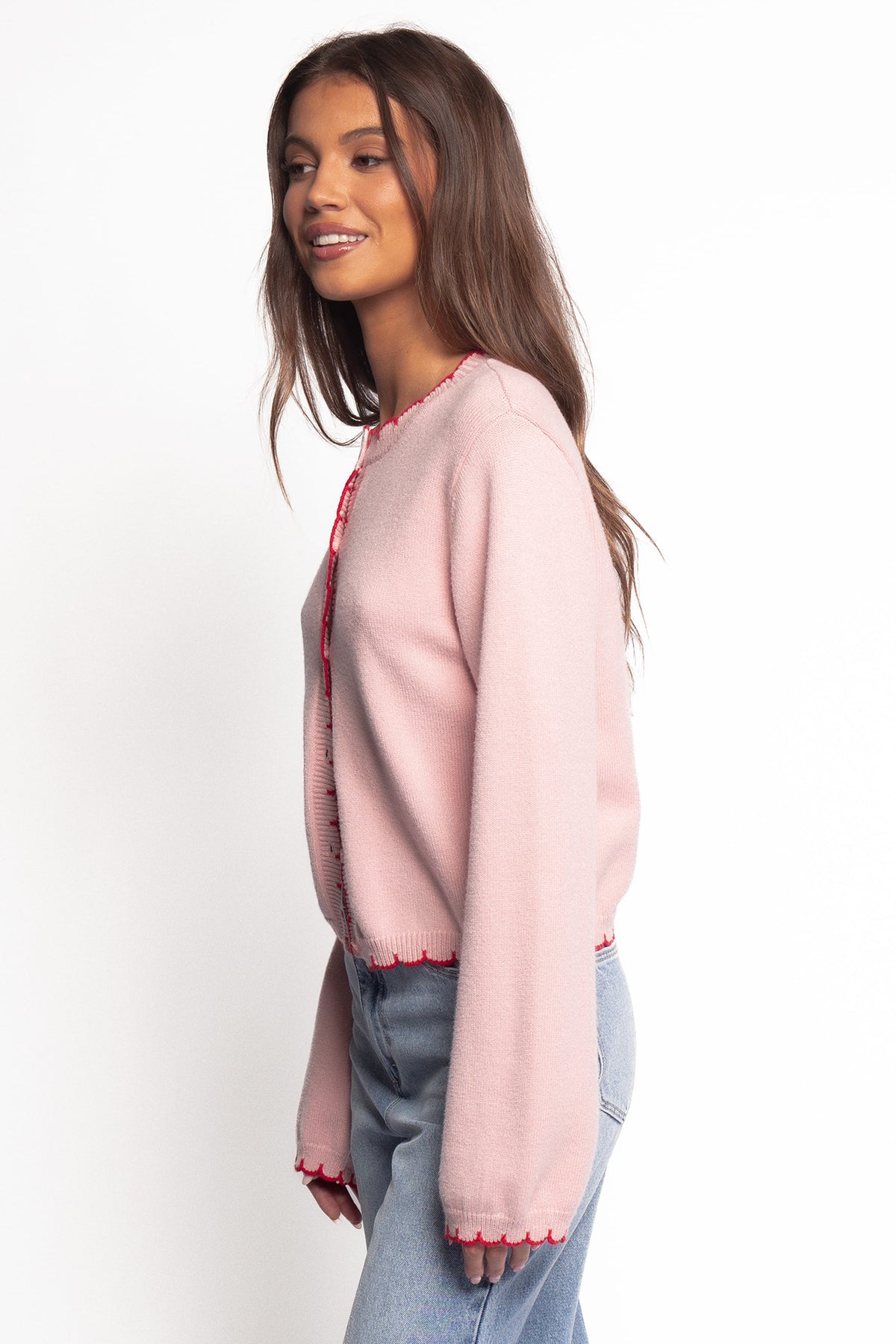 Payton Scallop Cardigan in Pink Red – view 4 of 6