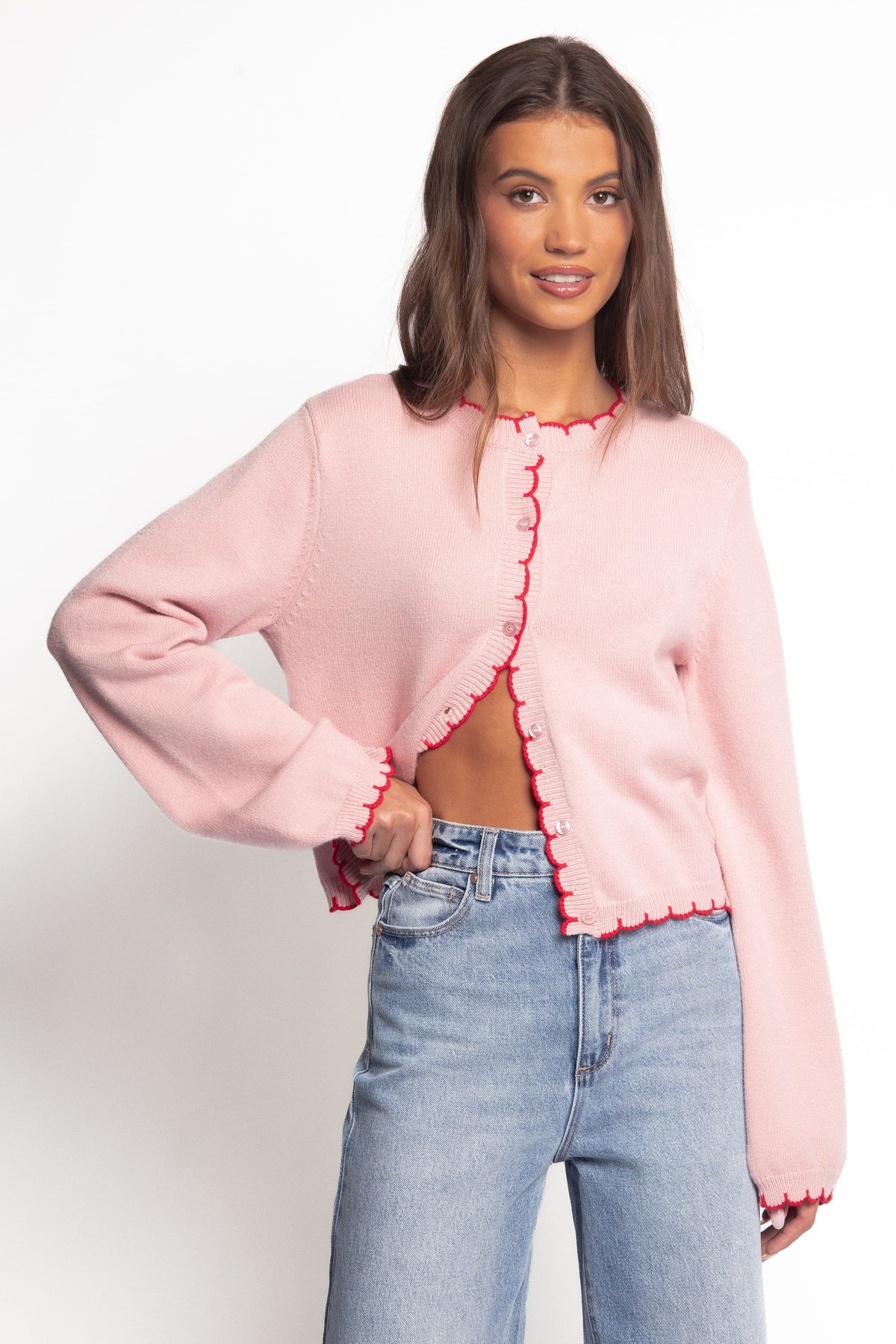 Payton Scallop Cardigan in Pink Red – view 3 of 6