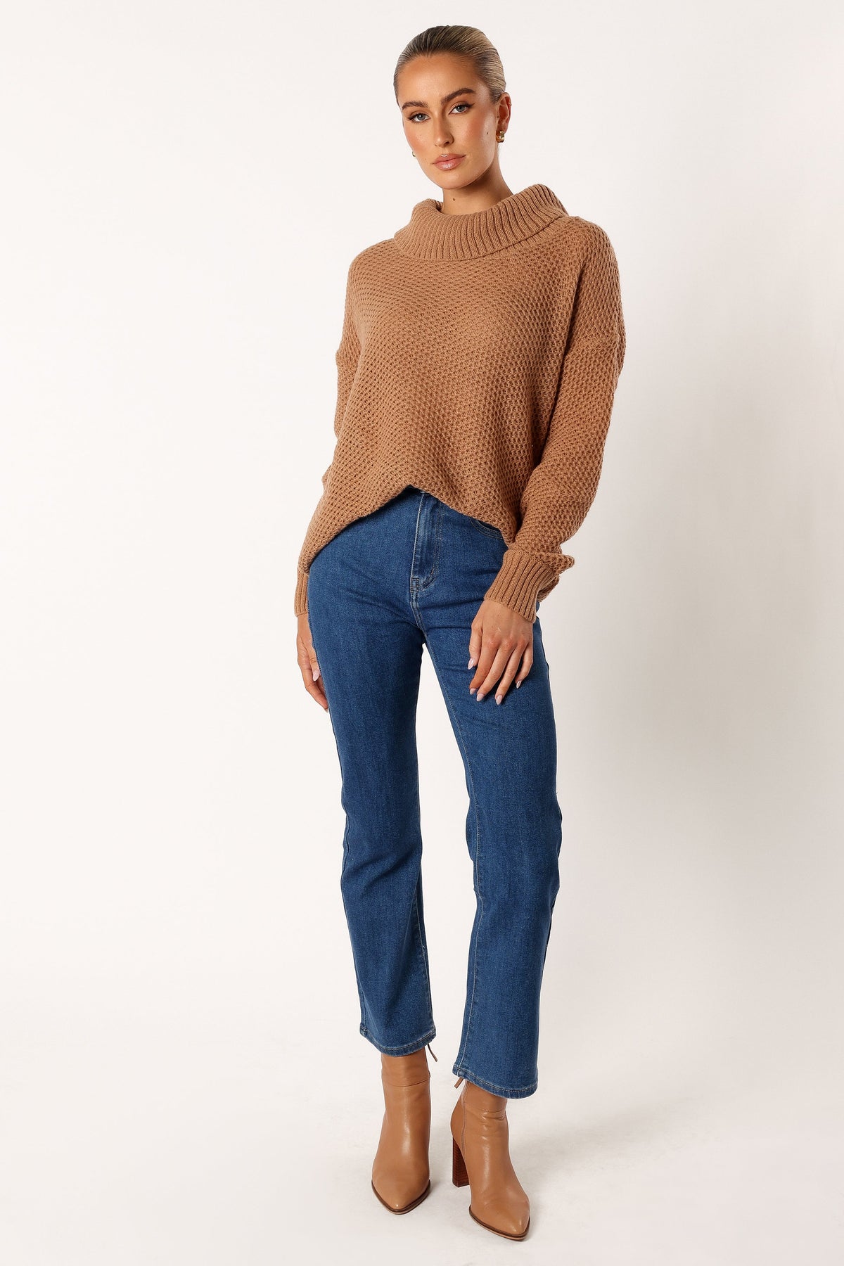 Rayne Turtleneck Knit Sweater in Beige – view 6 of 9