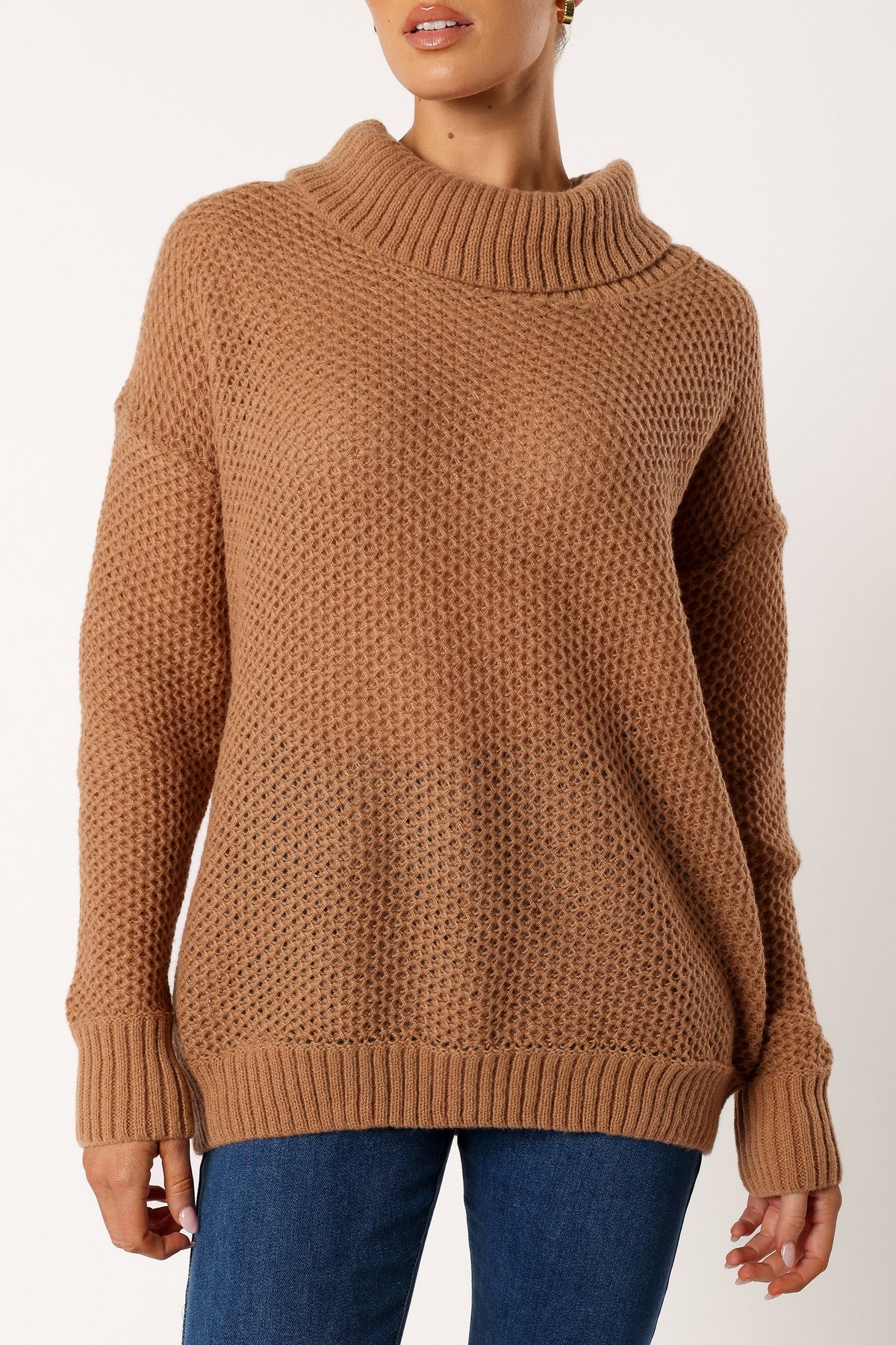 Rayne Turtleneck Knit Sweater in Beige – view 7 of 9