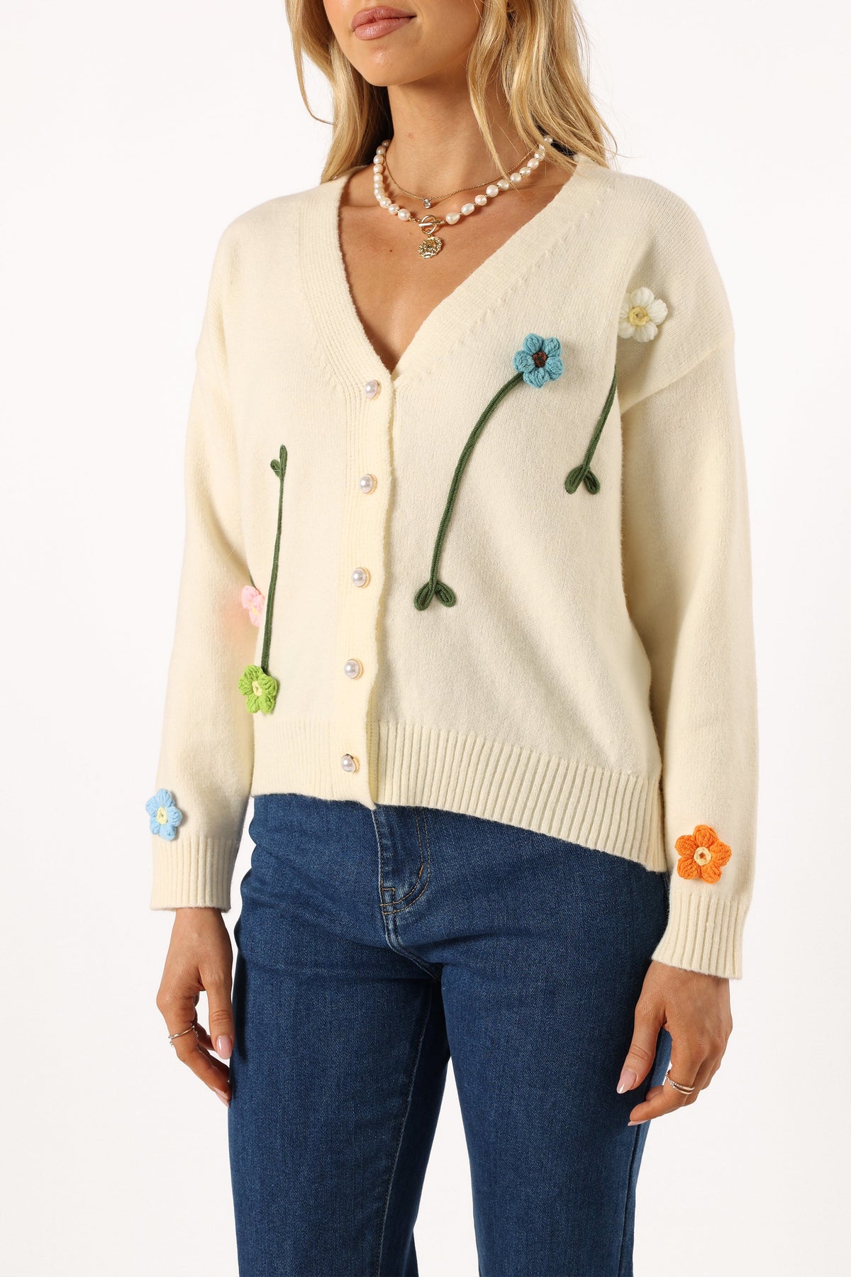 Reign Flower Cardigan in Cream – view 7 of 9