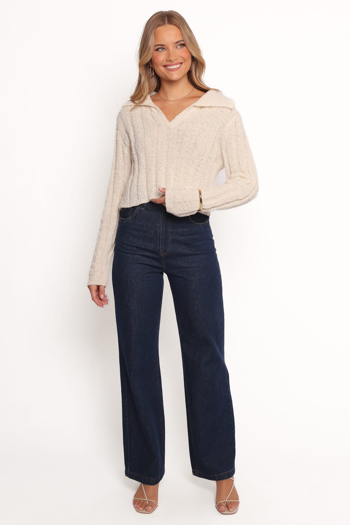 Romy Collar Knit Sweater in Ecru – view 5 of 6