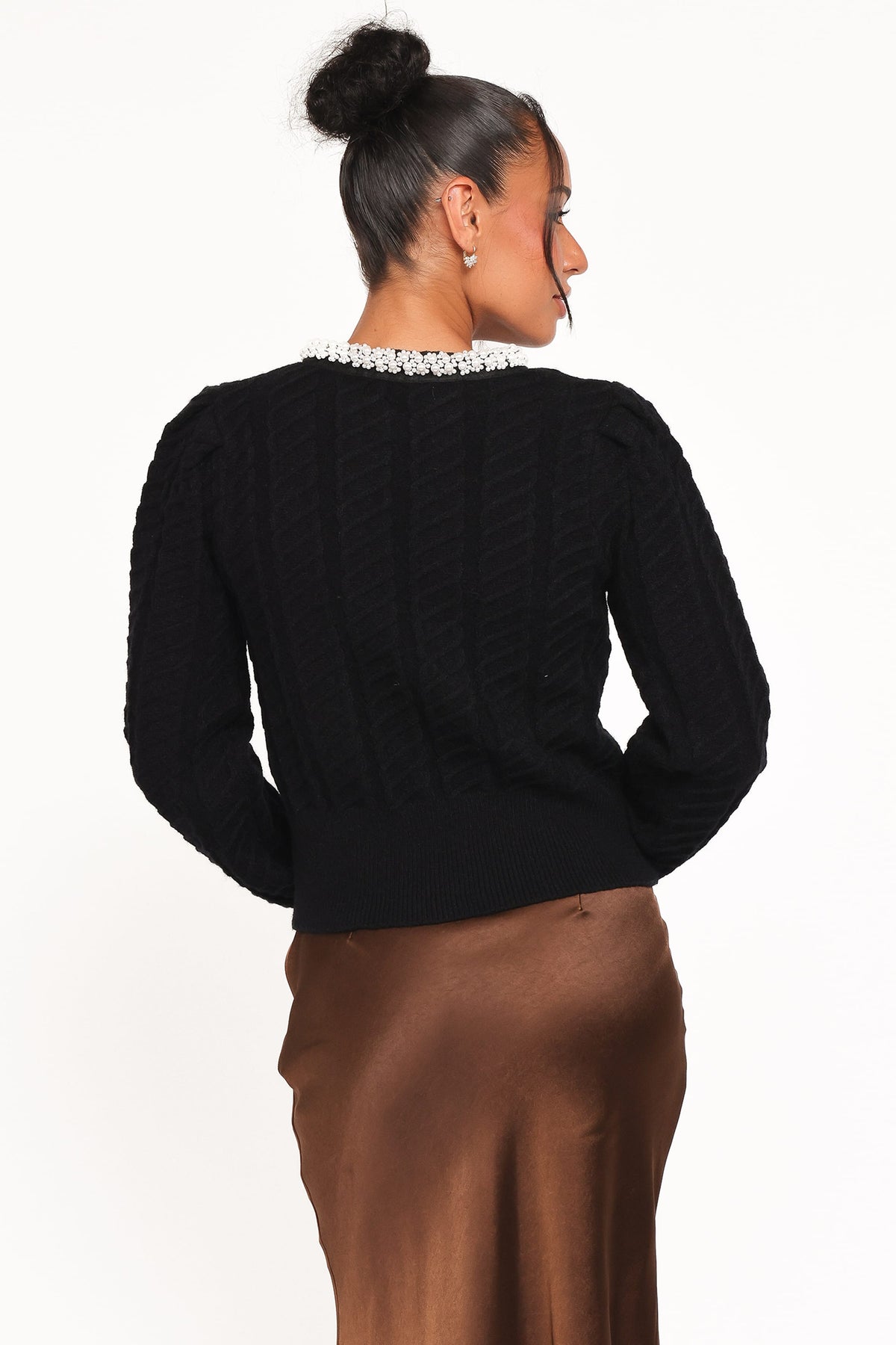 Sheena Rhinestone Collar Holiday Cardigan in Black – view 5 of 8