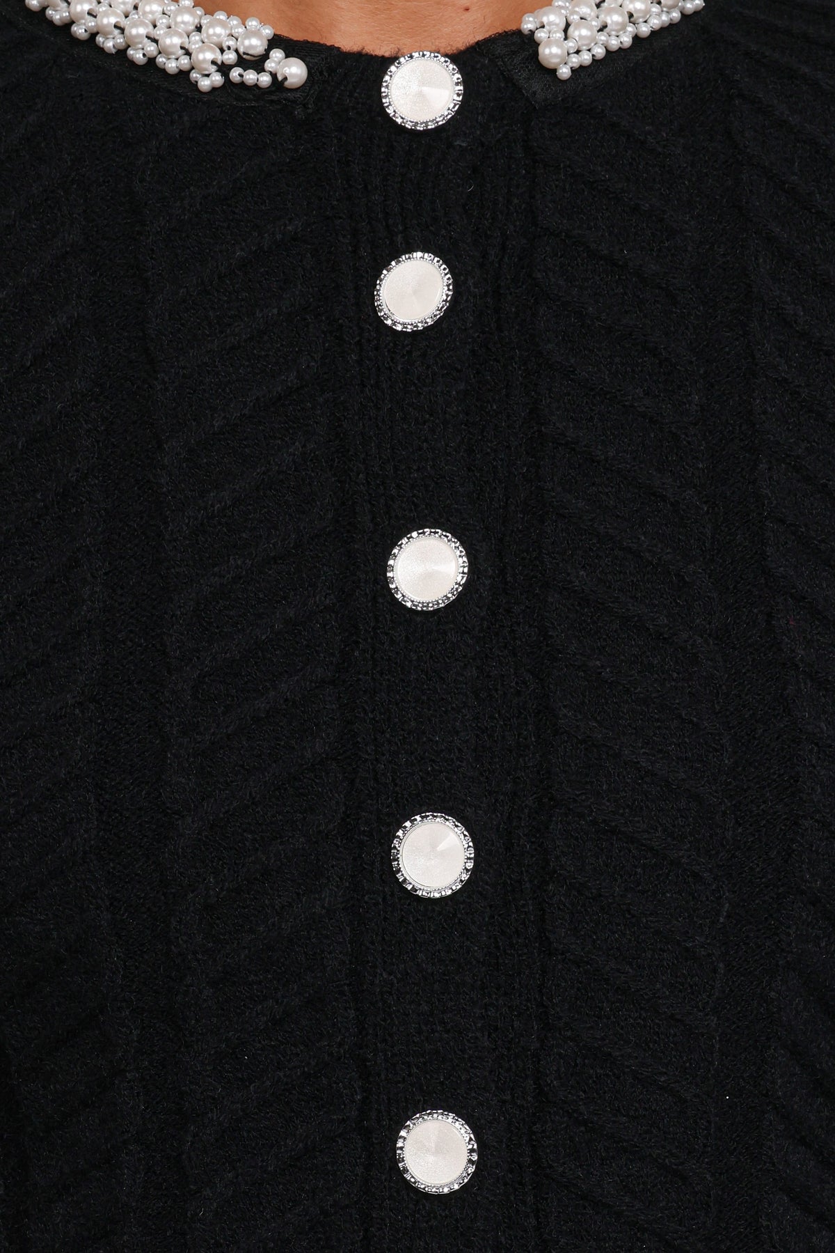 Sheena Rhinestone Collar Holiday Cardigan in Black – view 7 of 8
