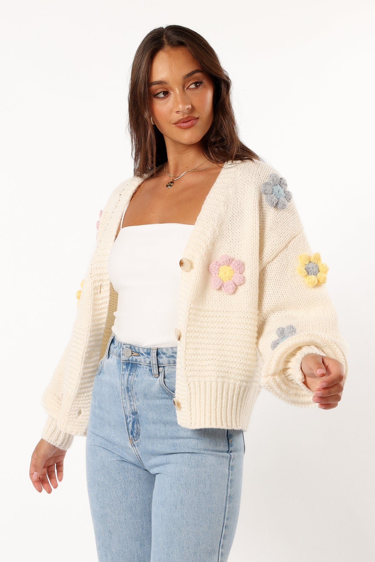Sienna Flower Cardigan in Cream – view 2 of 7