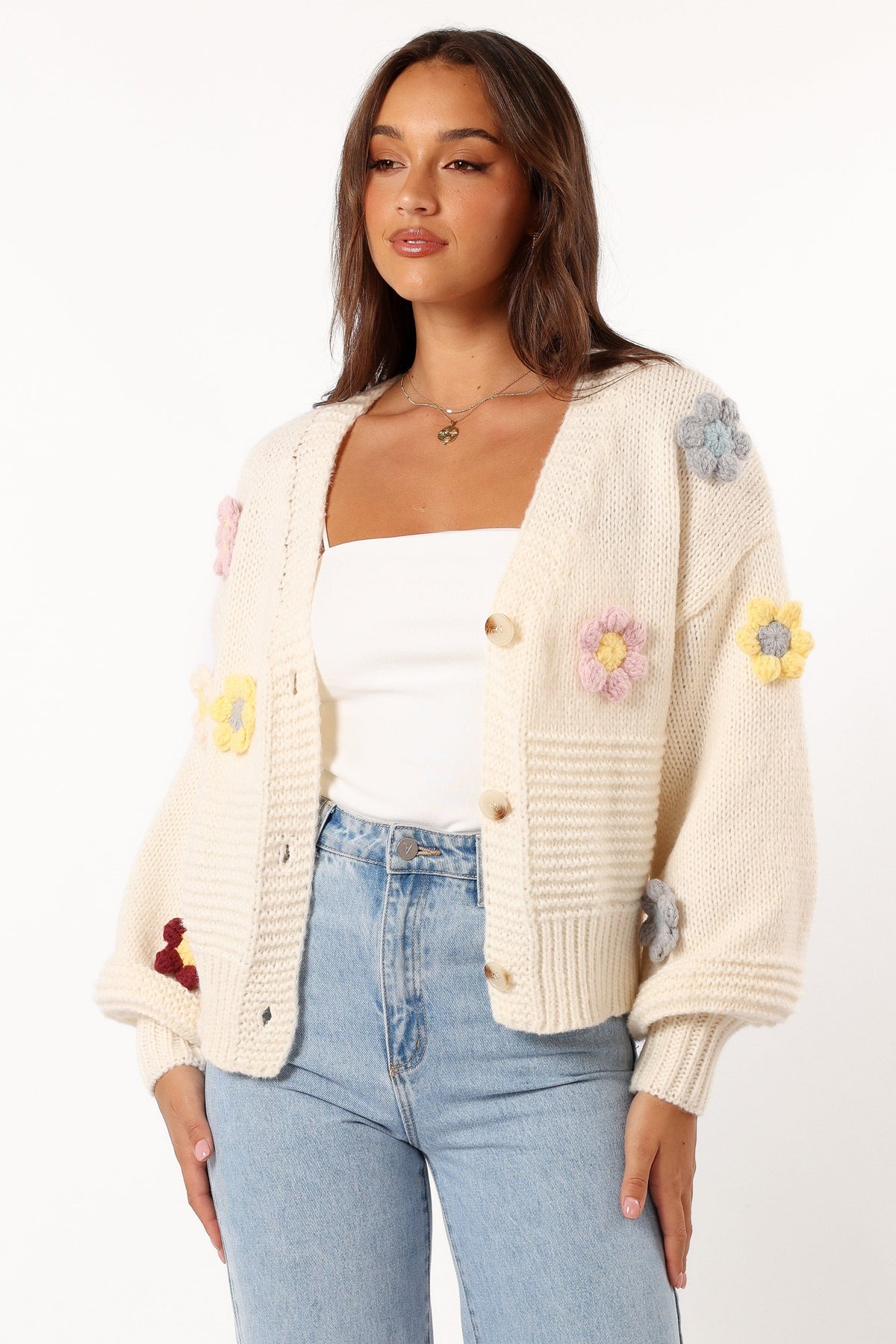 Sienna Flower Cardigan in Cream – view 5 of 7