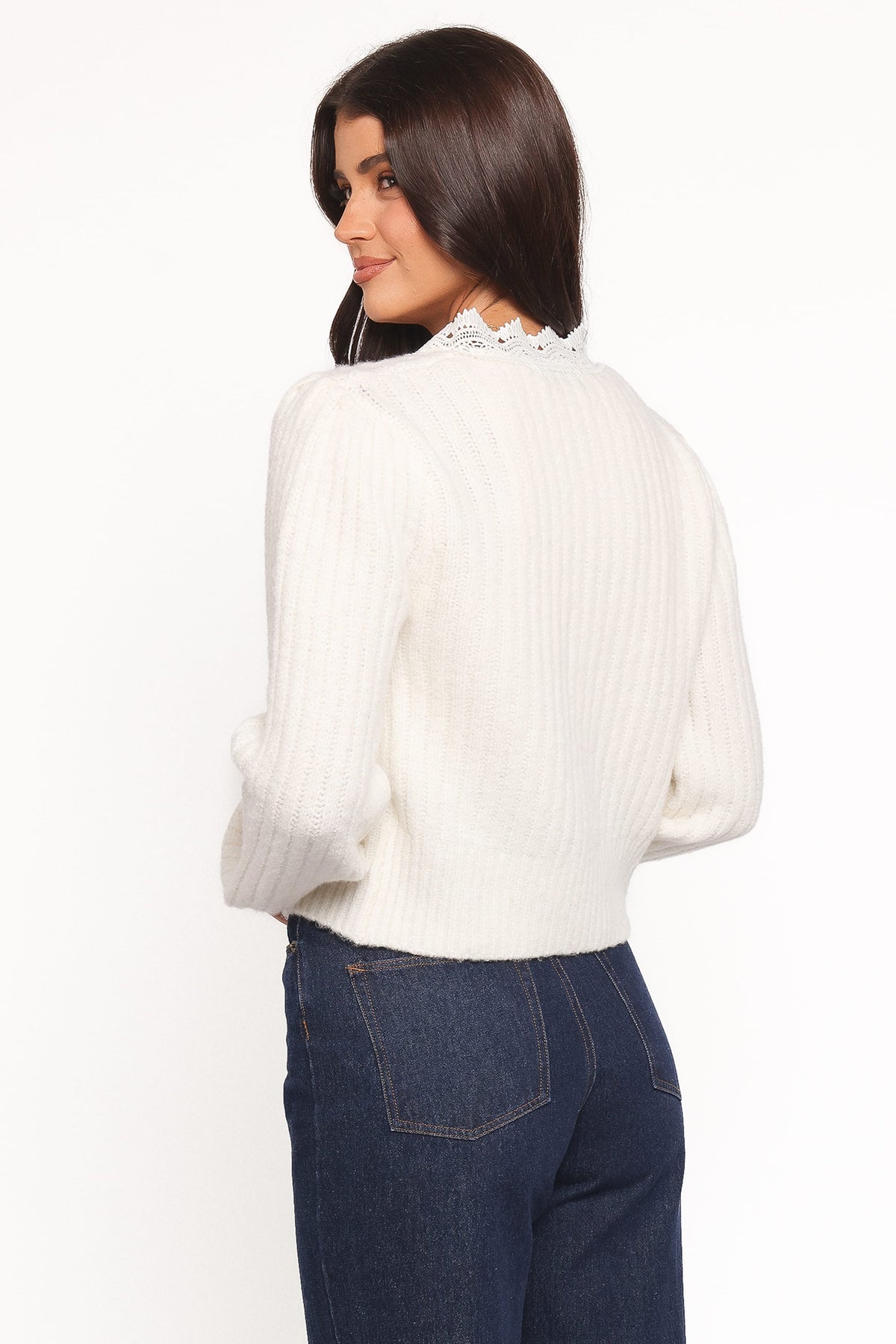 Silvie Lace Front Tie Cardigan in Cream – view 4 of 6