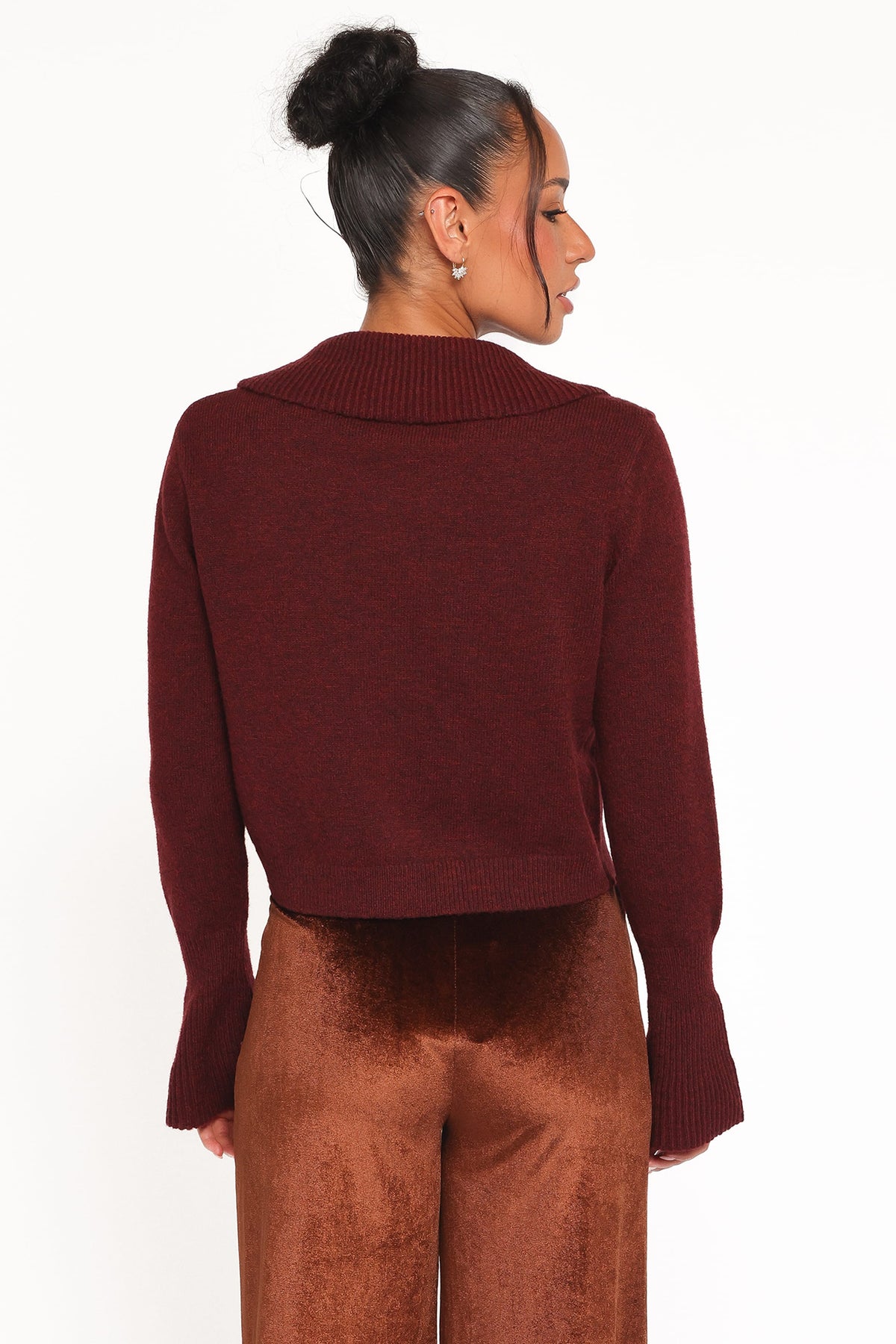Thelma Trumpet Sleeve Cardigan in Cabernet – view 5 of 8