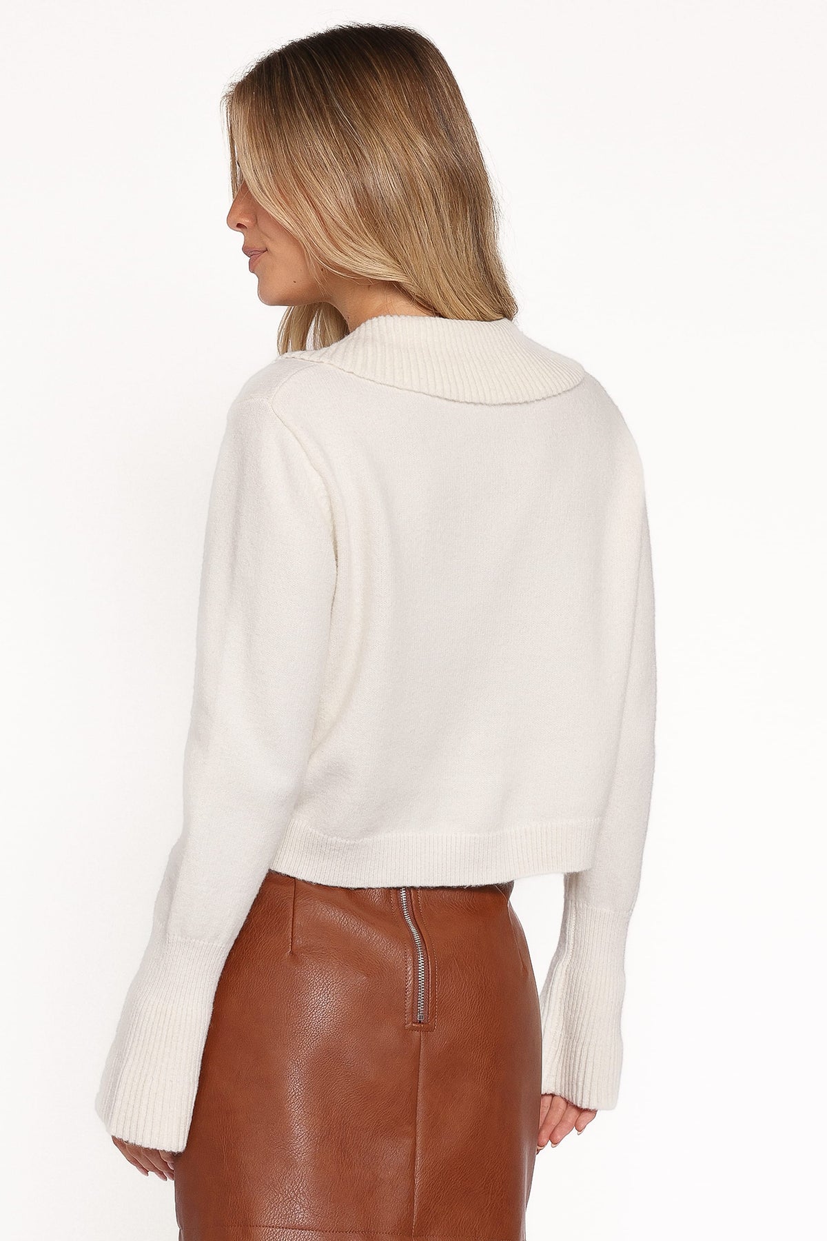 Thelma Trumpet Sleeve Cardigan in Cream – view 4 of 6