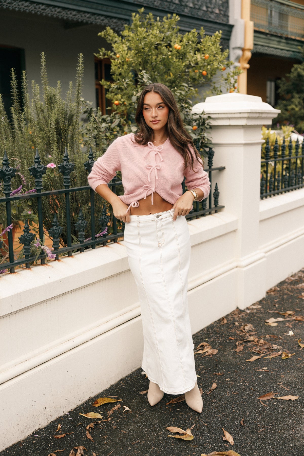 Wilde Bow Front Cardigan in Blush – view 2 of 9