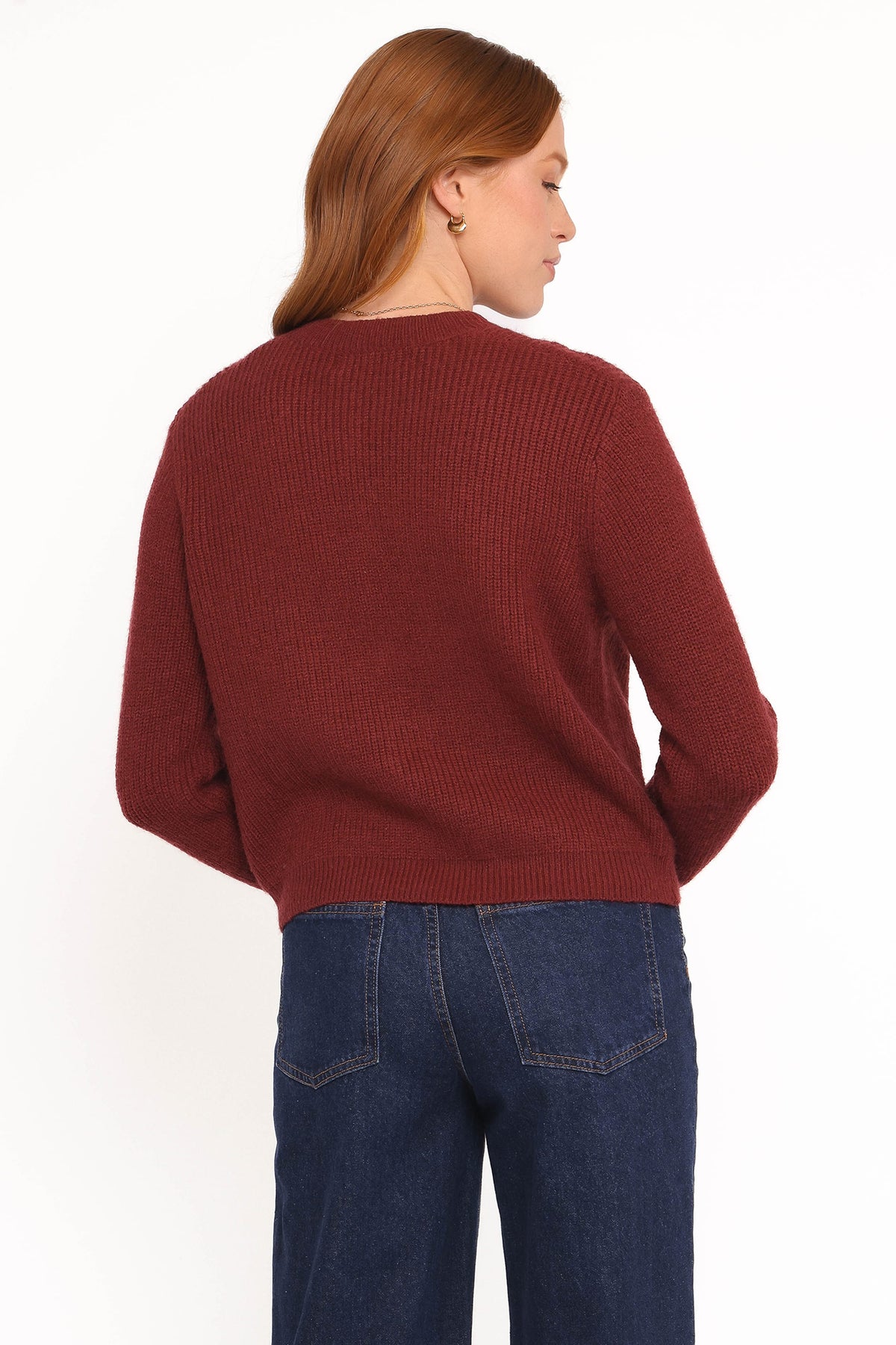 Wilde Bow Front Cardigan in Burgundy – view 4 of 6