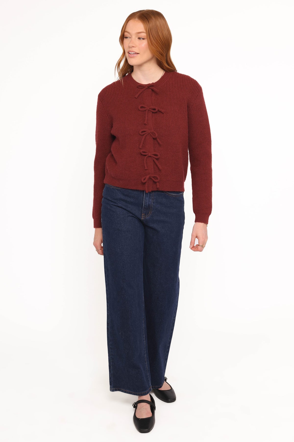 Wilde Bow Front Cardigan in Burgundy – view 5 of 6