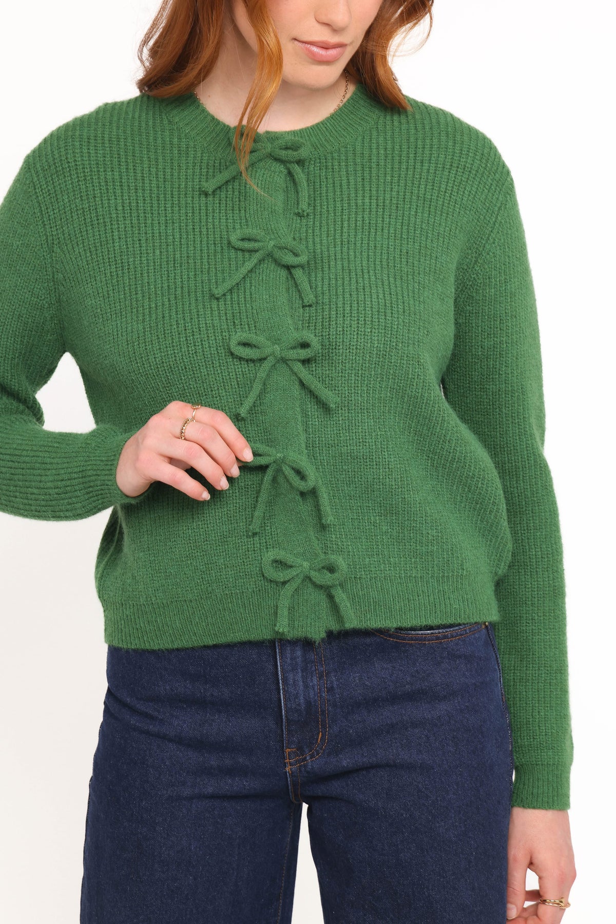 Wilde Bow Front Cardigan in Green – view 2 of 6