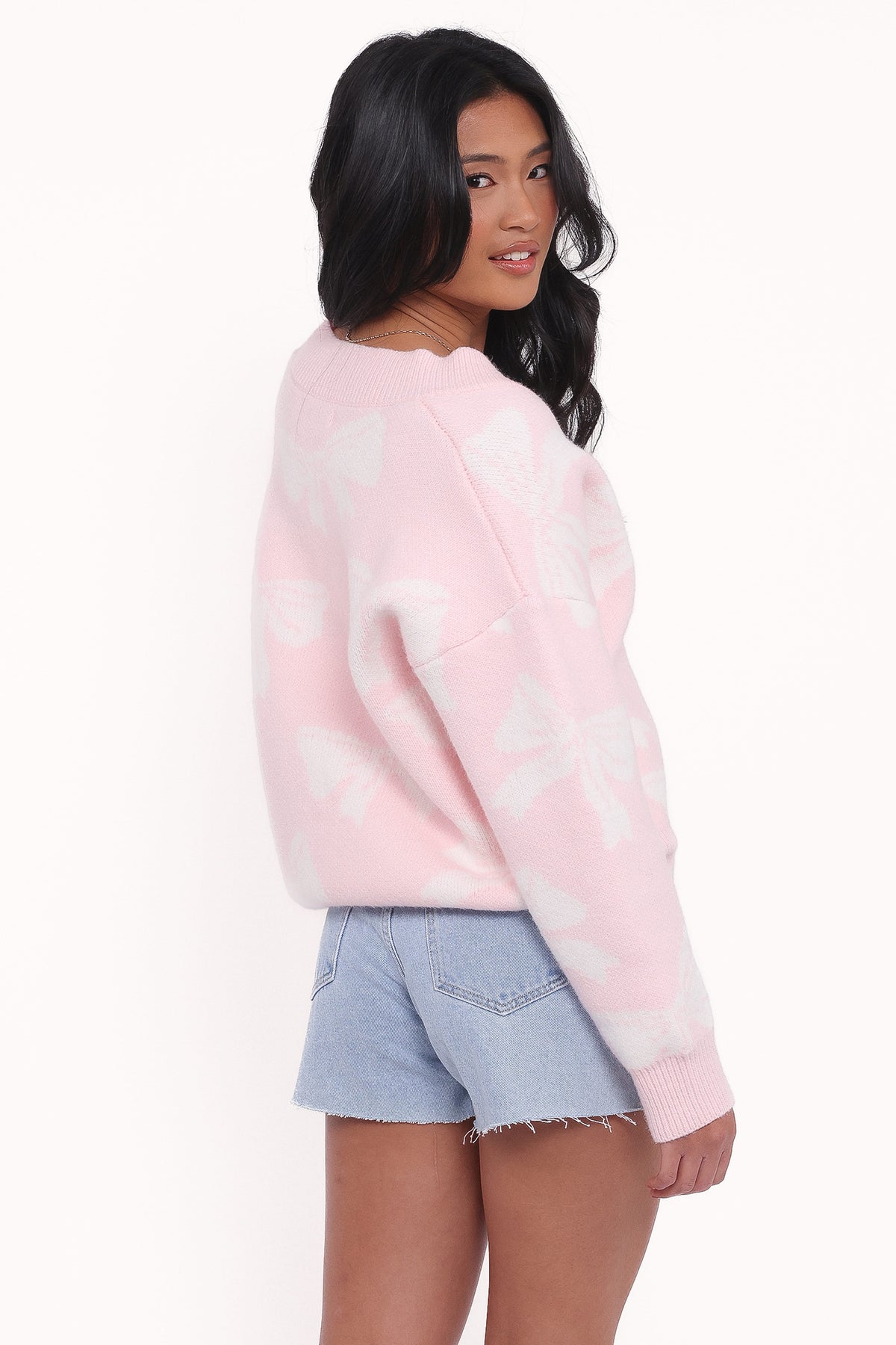 Wrenn Bow Knit Cardigan in Soft Pink – view 5 of 8