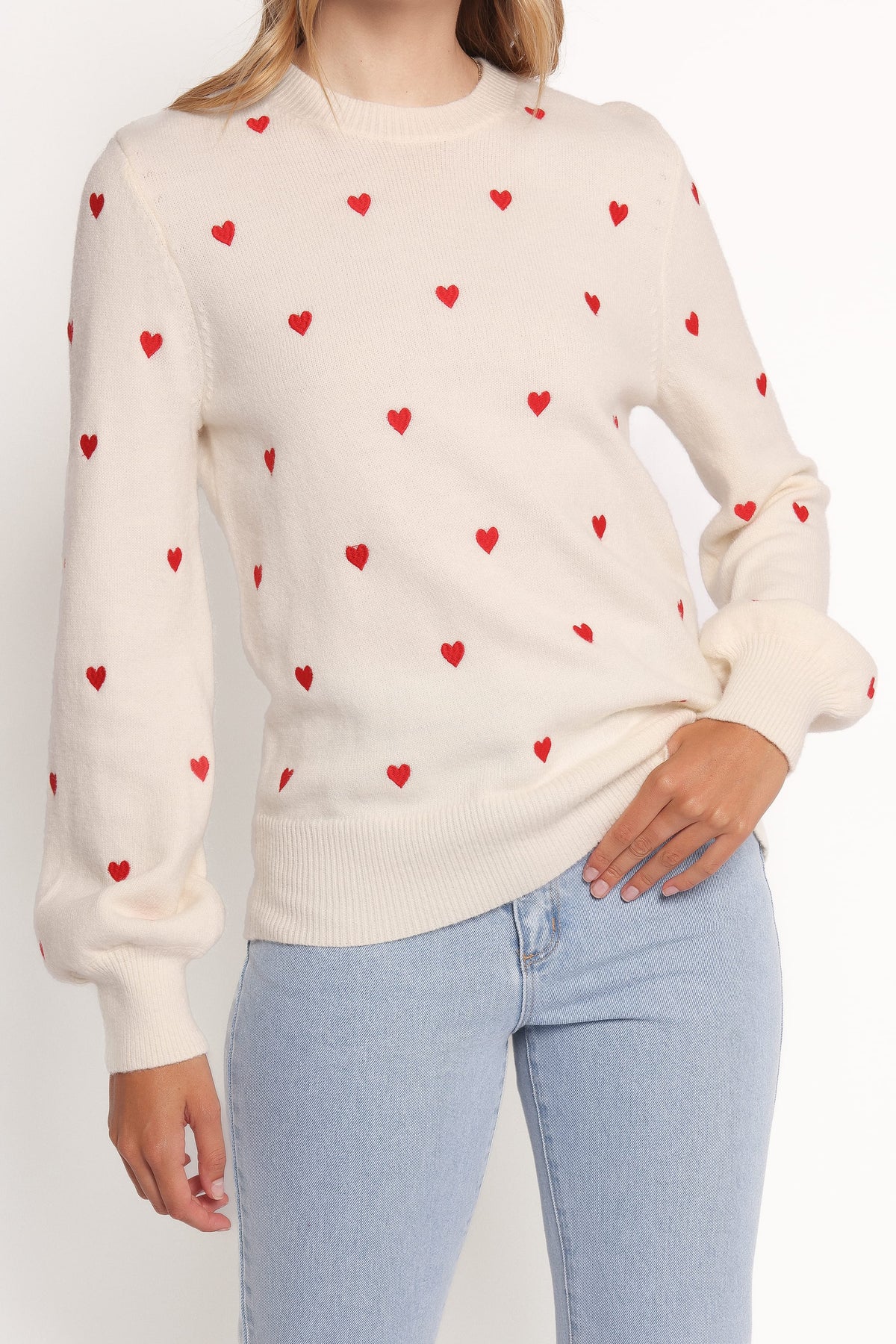 Xadie All Over Mini Heart Sweater in Cream/Red – view 4 of 8
