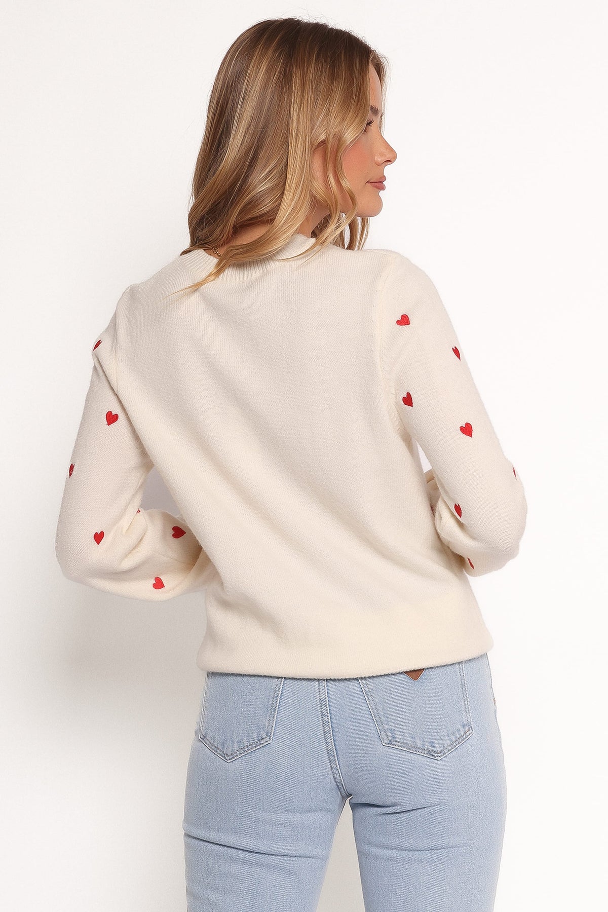 Xadie All Over Mini Heart Sweater in Cream/Red – view 6 of 8