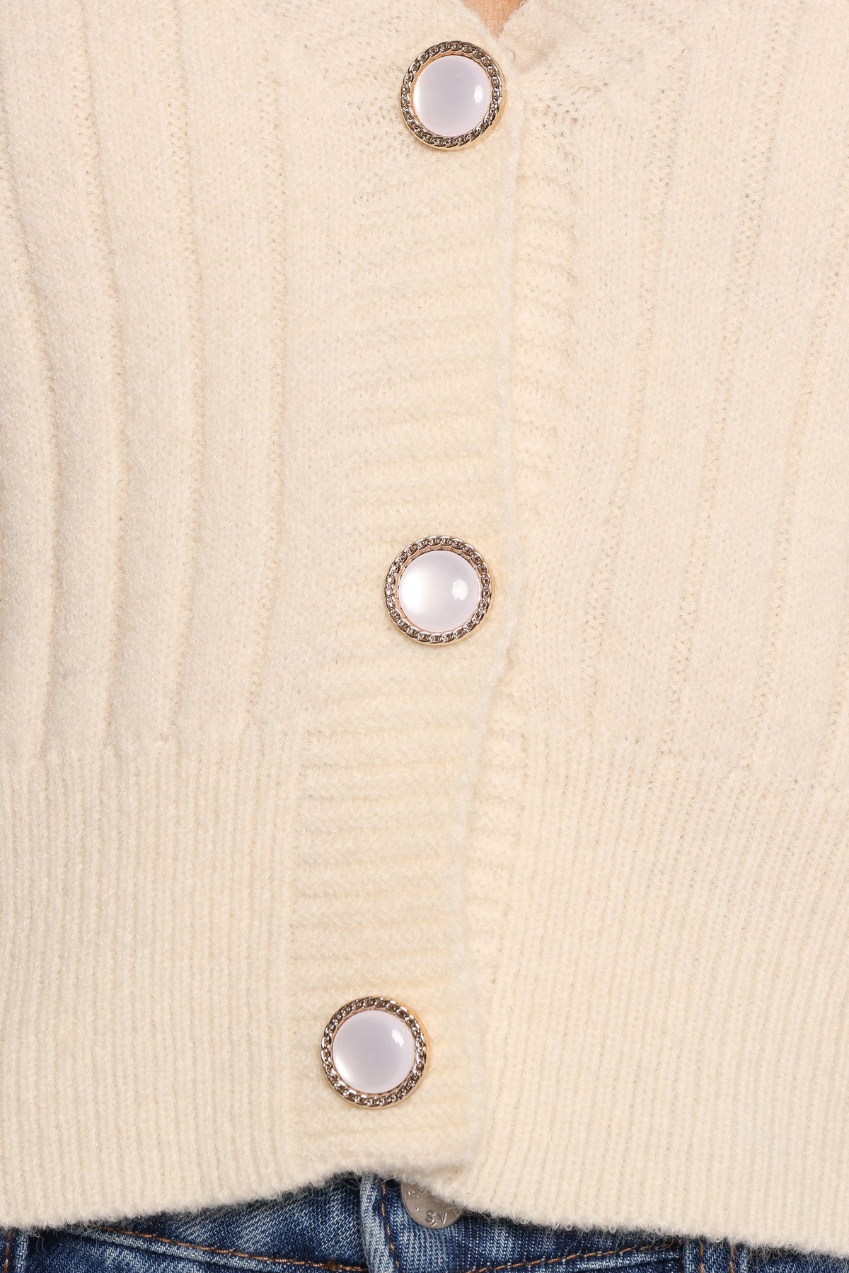 Zana Ribbed Ruffle Cuff Knit Sweater in Cream – view 6 of 6