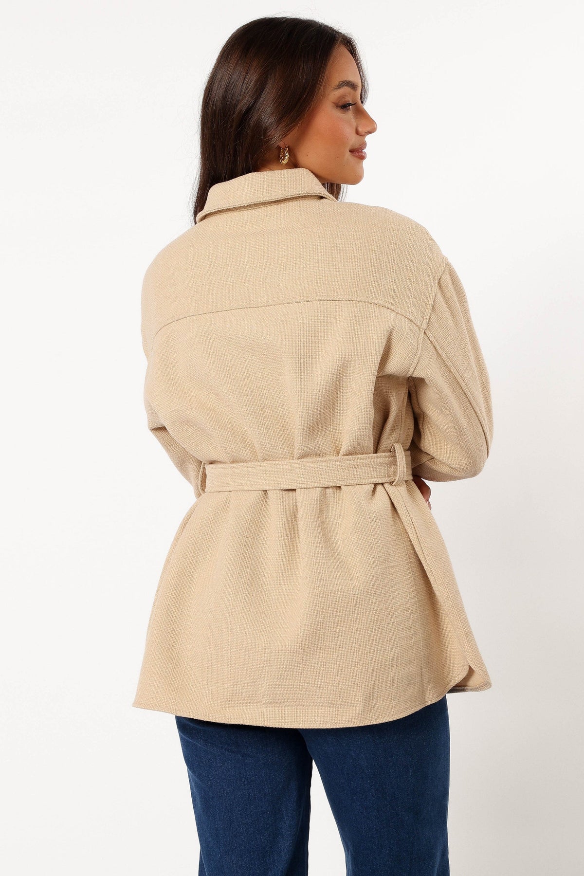 Arlow Tie Front Shacket in Cream – view 8 of 12