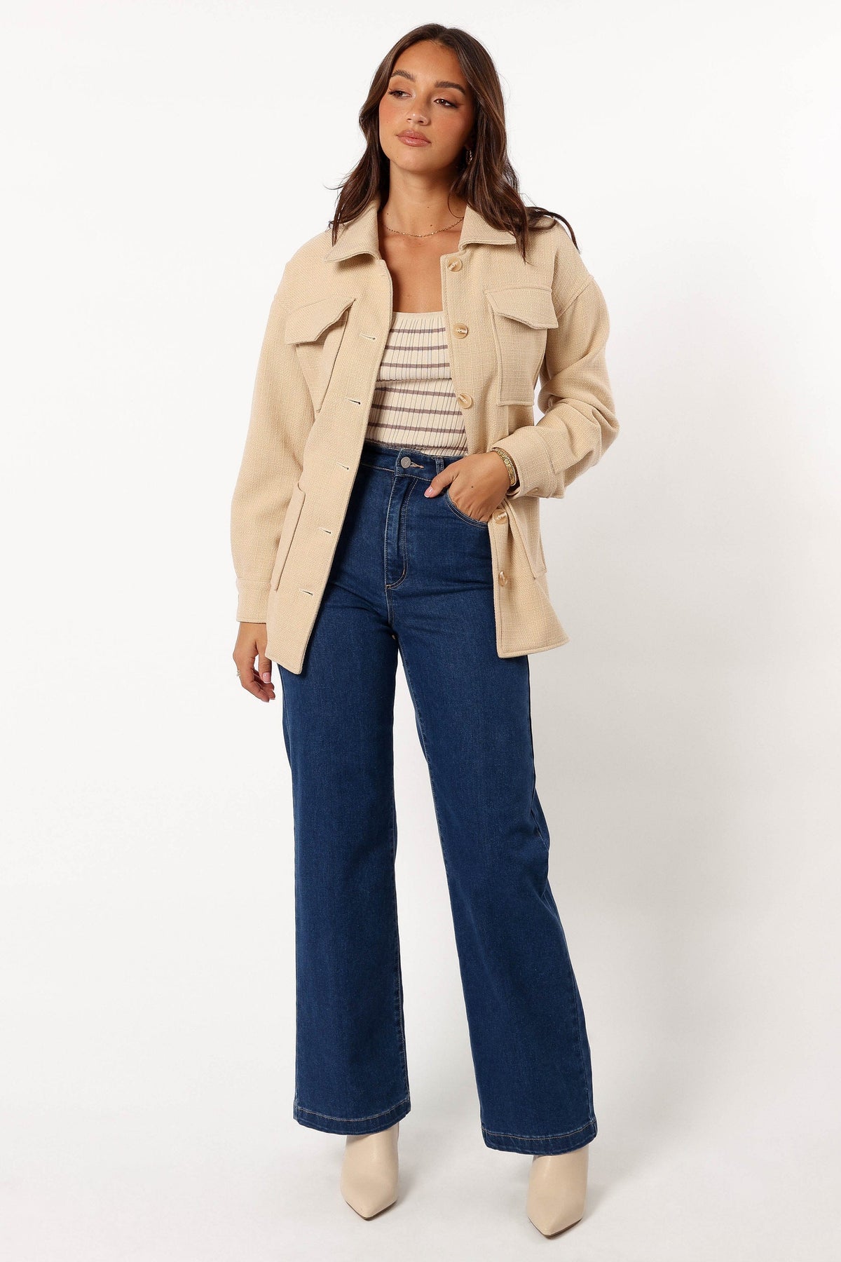 Arlow Tie Front Shacket in Cream – view 9 of 12
