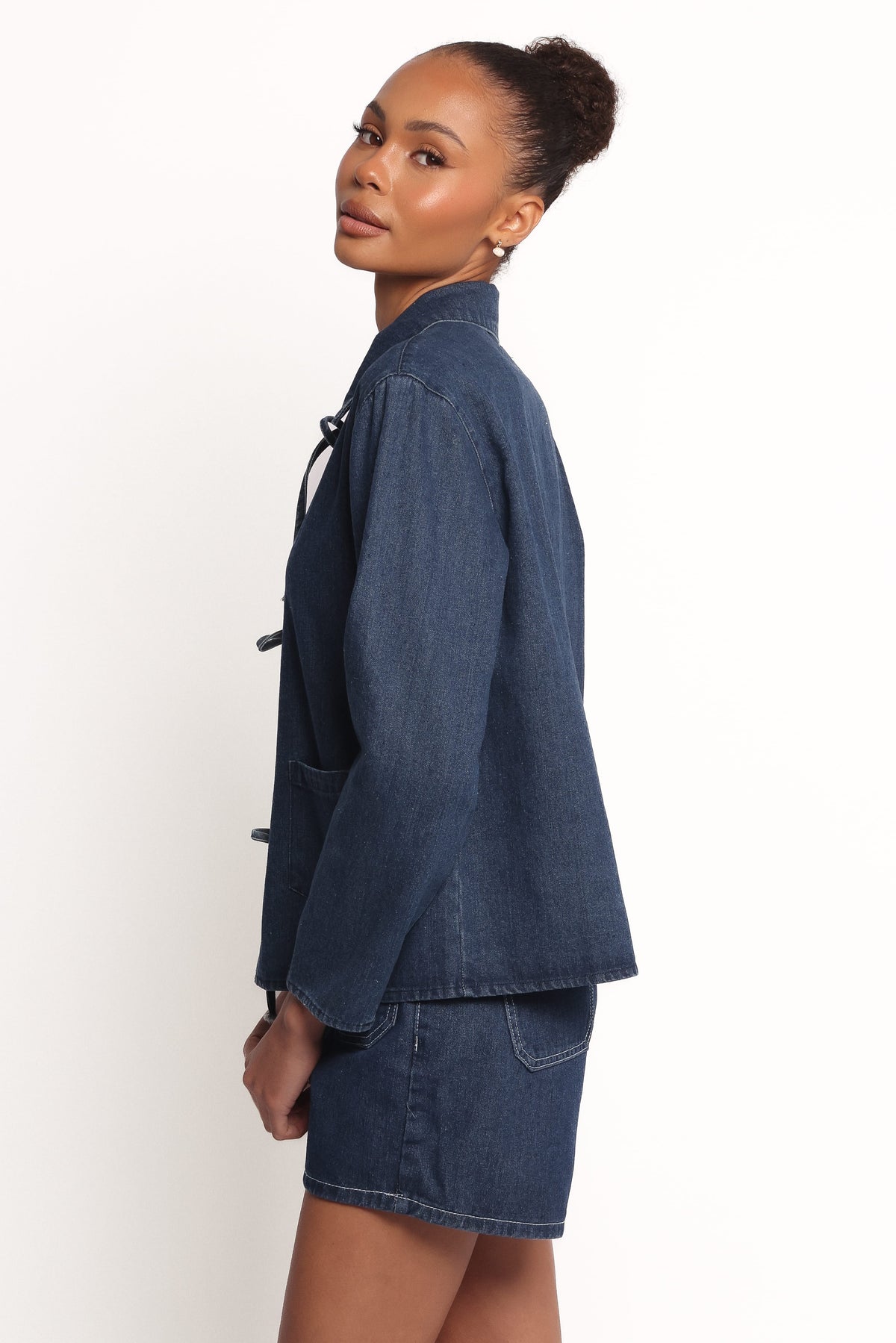 Avon Bow Front Denim Shacket in Denim – view 4 of 5