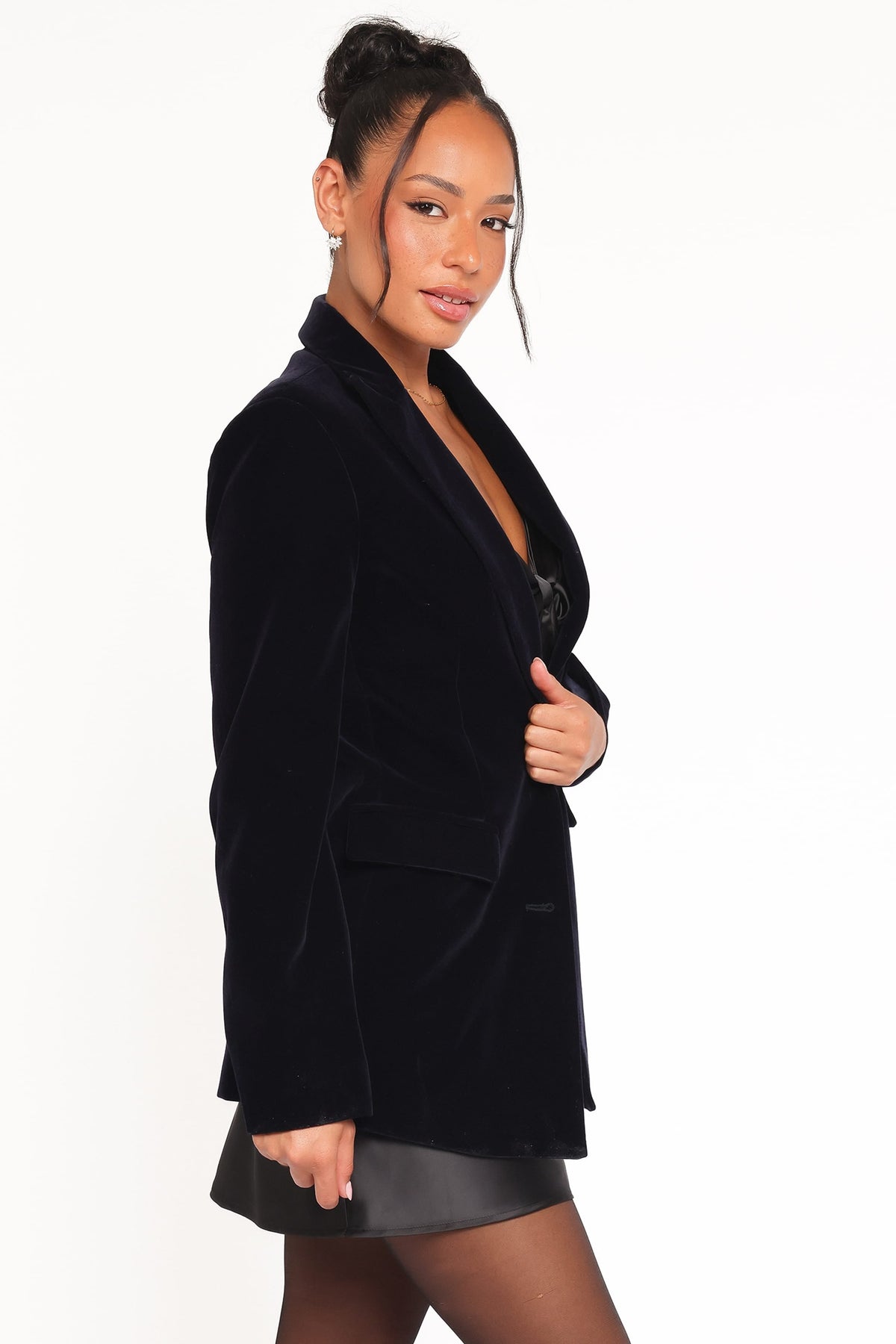 Clive Velvet Blazer in Navy – view 3 of 6