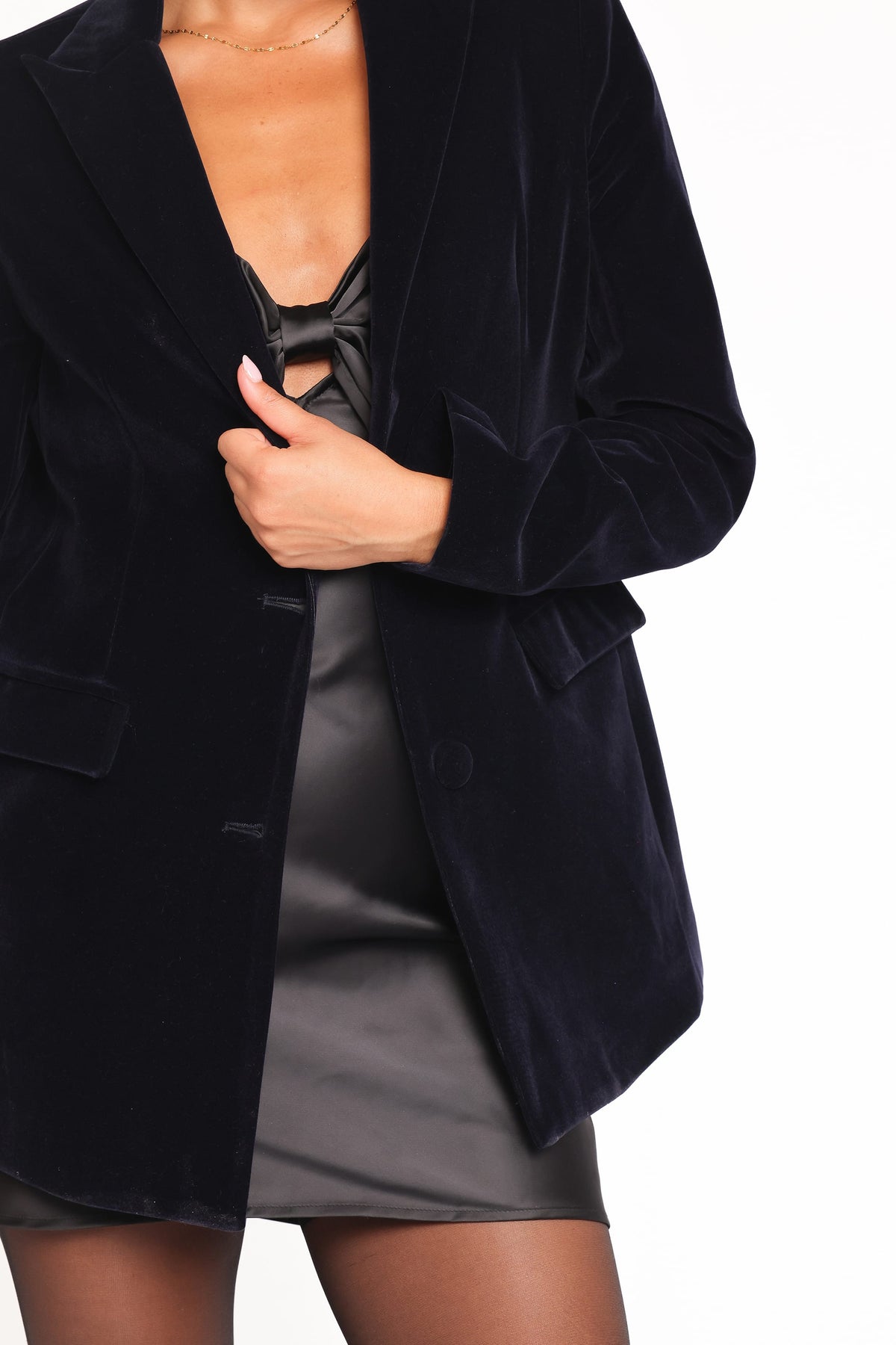 Clive Velvet Blazer in Navy – view 2 of 6