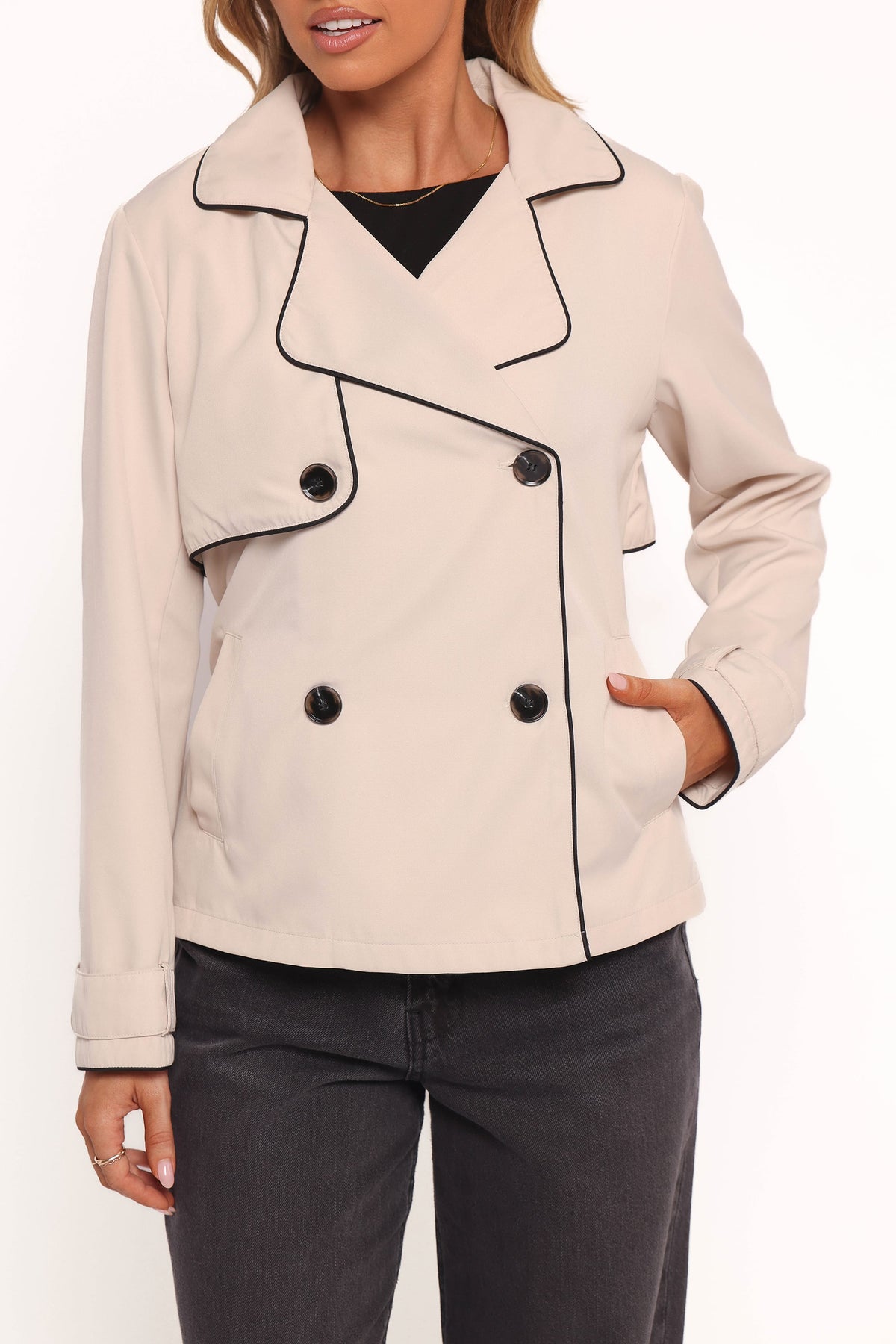 Franklin Cropped Trench in Ecru – view 2 of 8