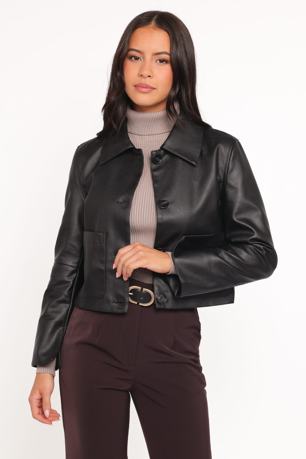Hope Crop Faux Leather Jacket in Black – view 2 of 7