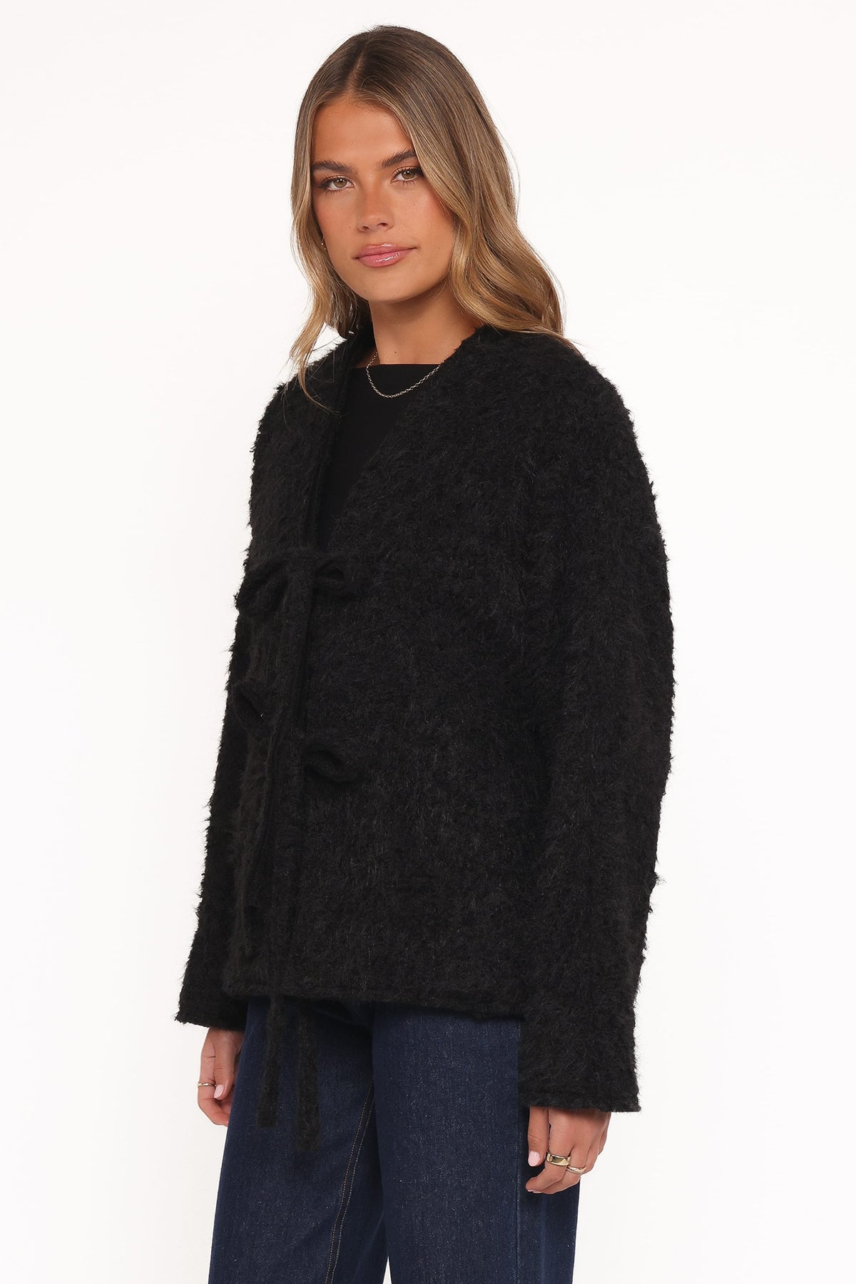 Kimmy Bow Oversized Cardigan in Black – view 4 of 7