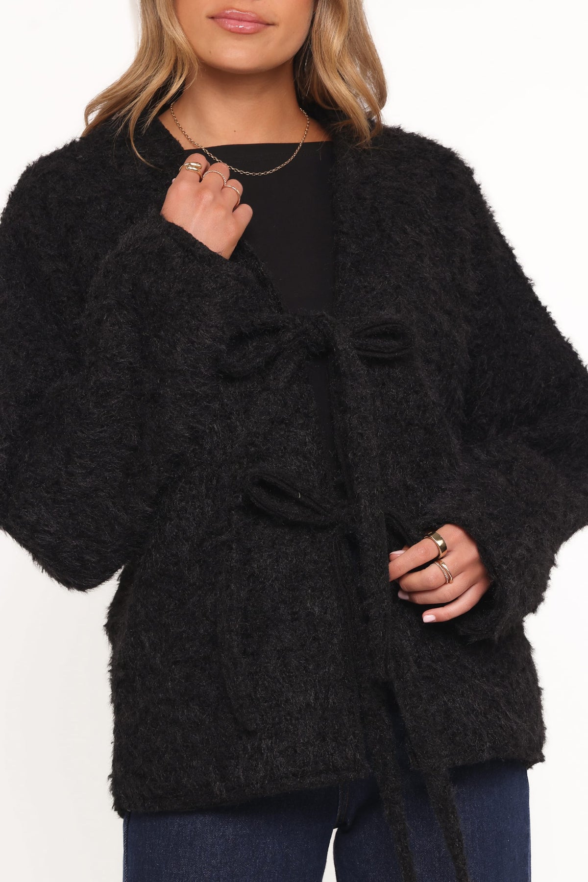 Kimmy Bow Oversized Cardigan in Black – view 3 of 7