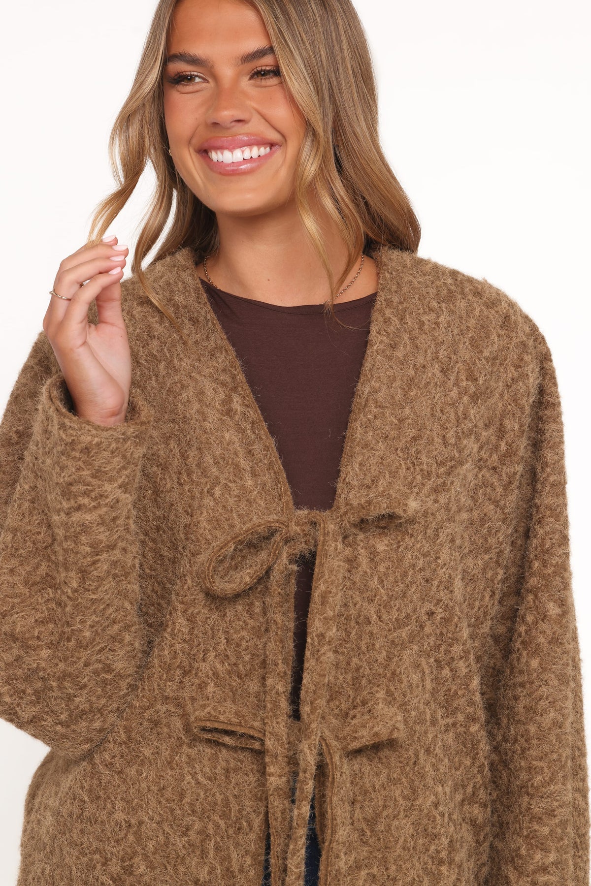Kimmy Bow Oversized Cardigan in Moss – view 4 of 10