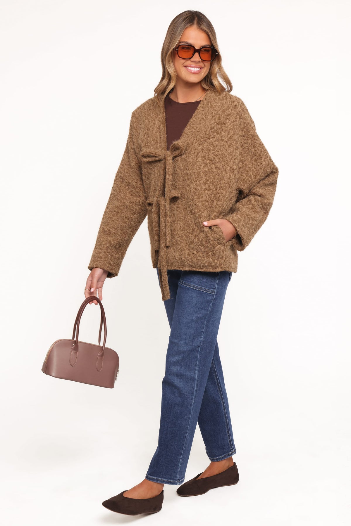 Kimmy Bow Oversized Cardigan in Moss – view 3 of 10
