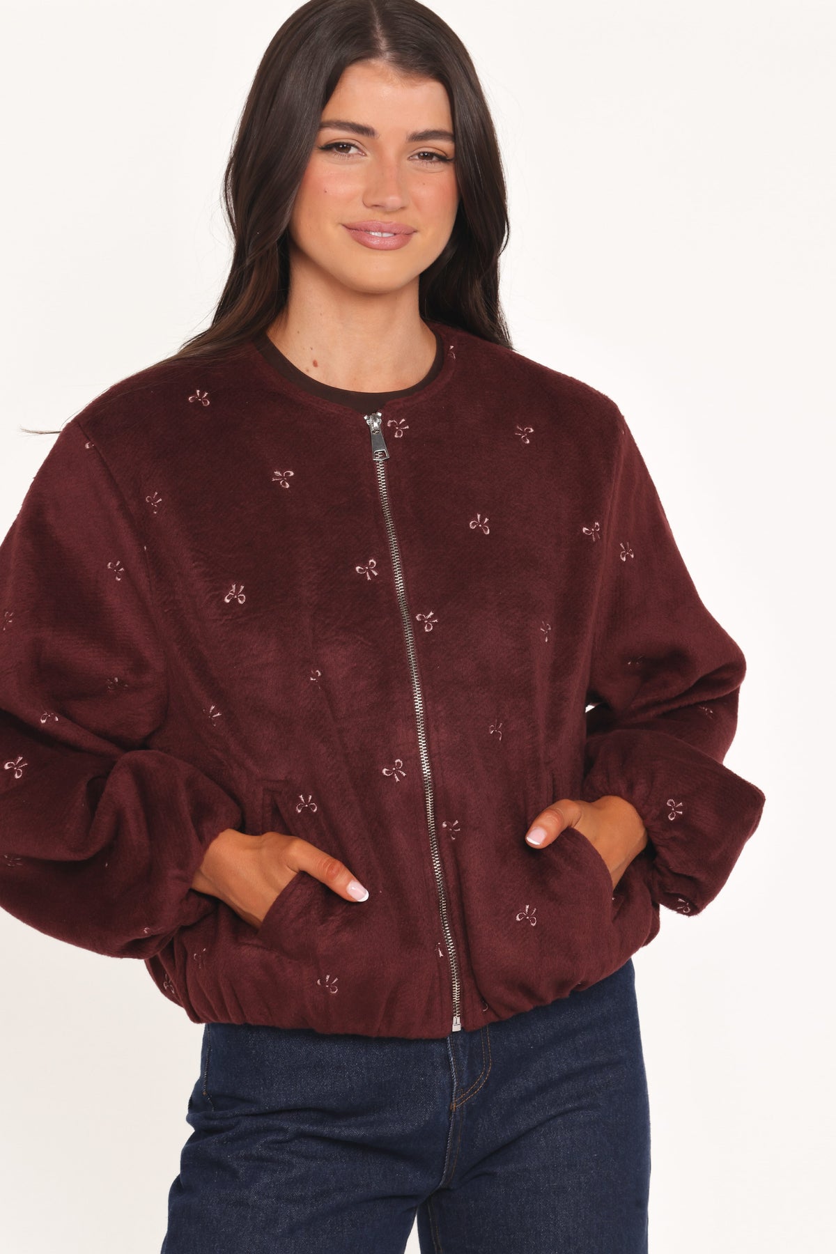 Marla Cropped Bomber in Cherry – view 6 of 7