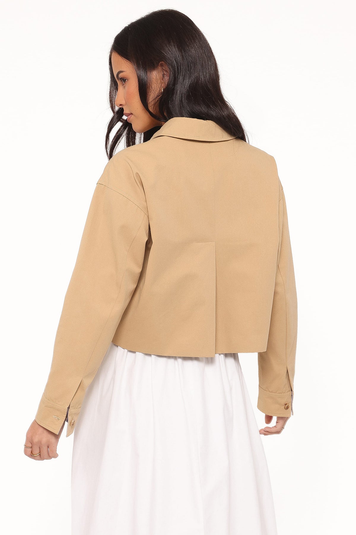 Mattie Cropped Trucker Jacket in Taupe – view 5 of 9