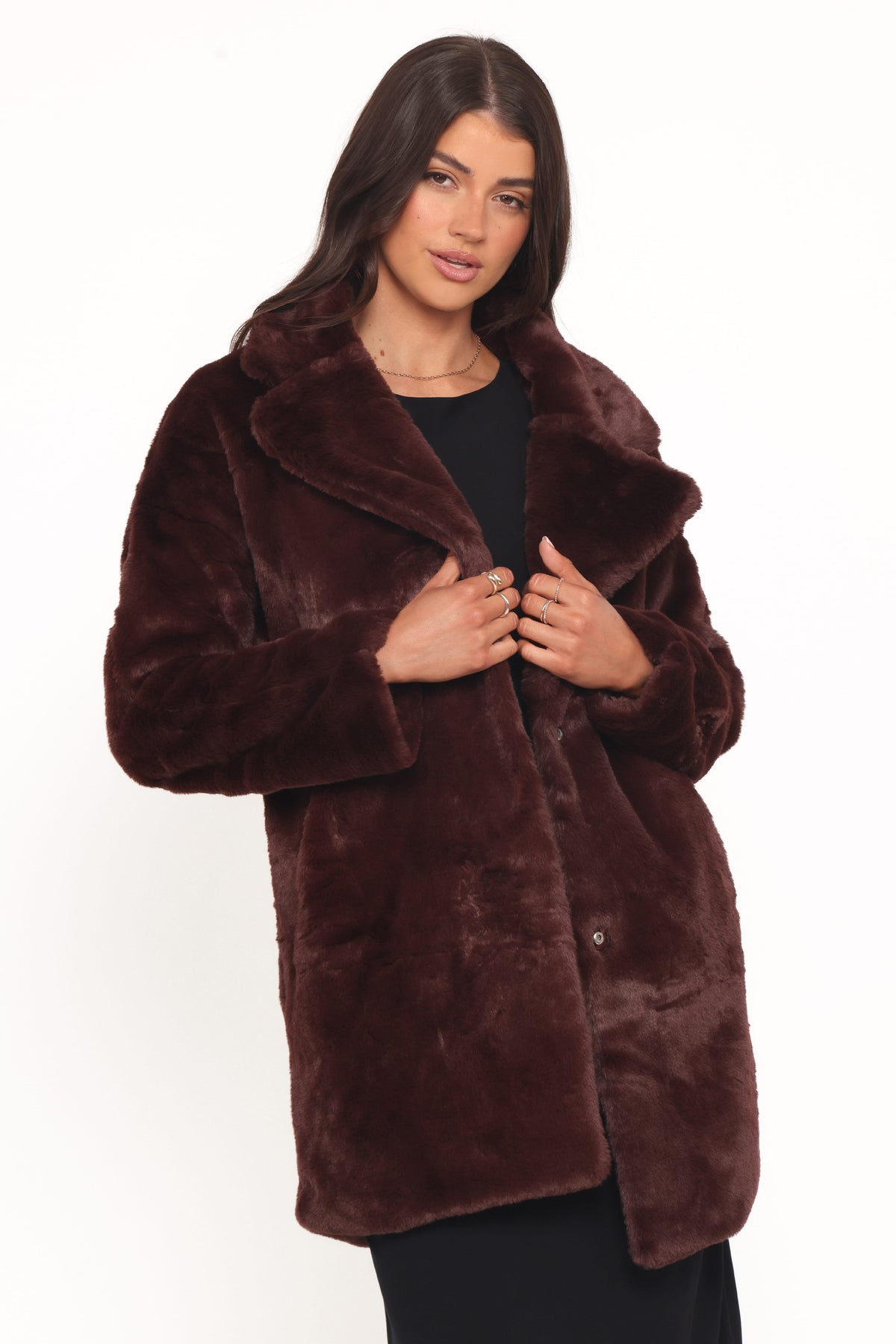 Meeka Faux Fur Jacket in Burgundy – view 2 of 7