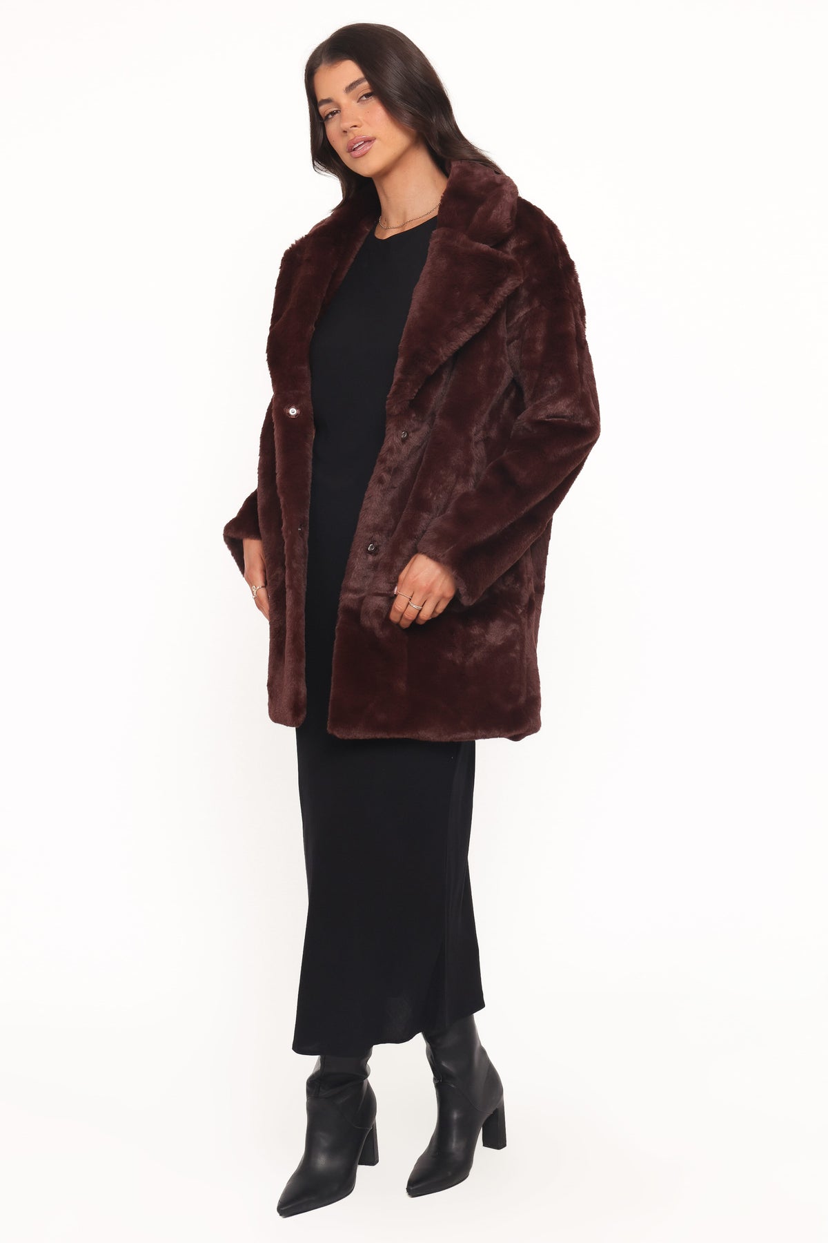 Meeka Faux Fur Jacket in Burgundy – view 3 of 7