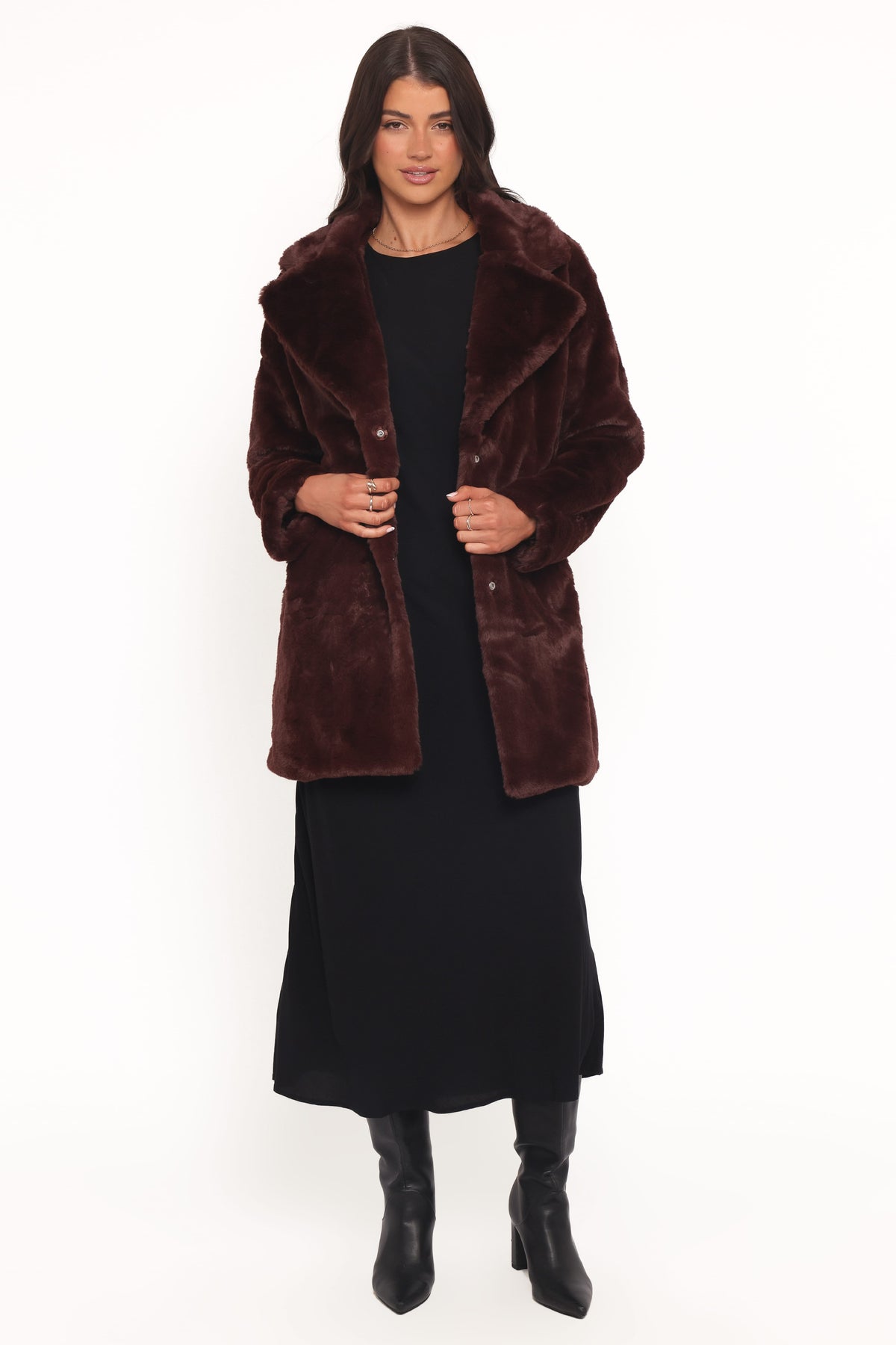 Meeka Faux Fur Jacket in Burgundy – view 6 of 7