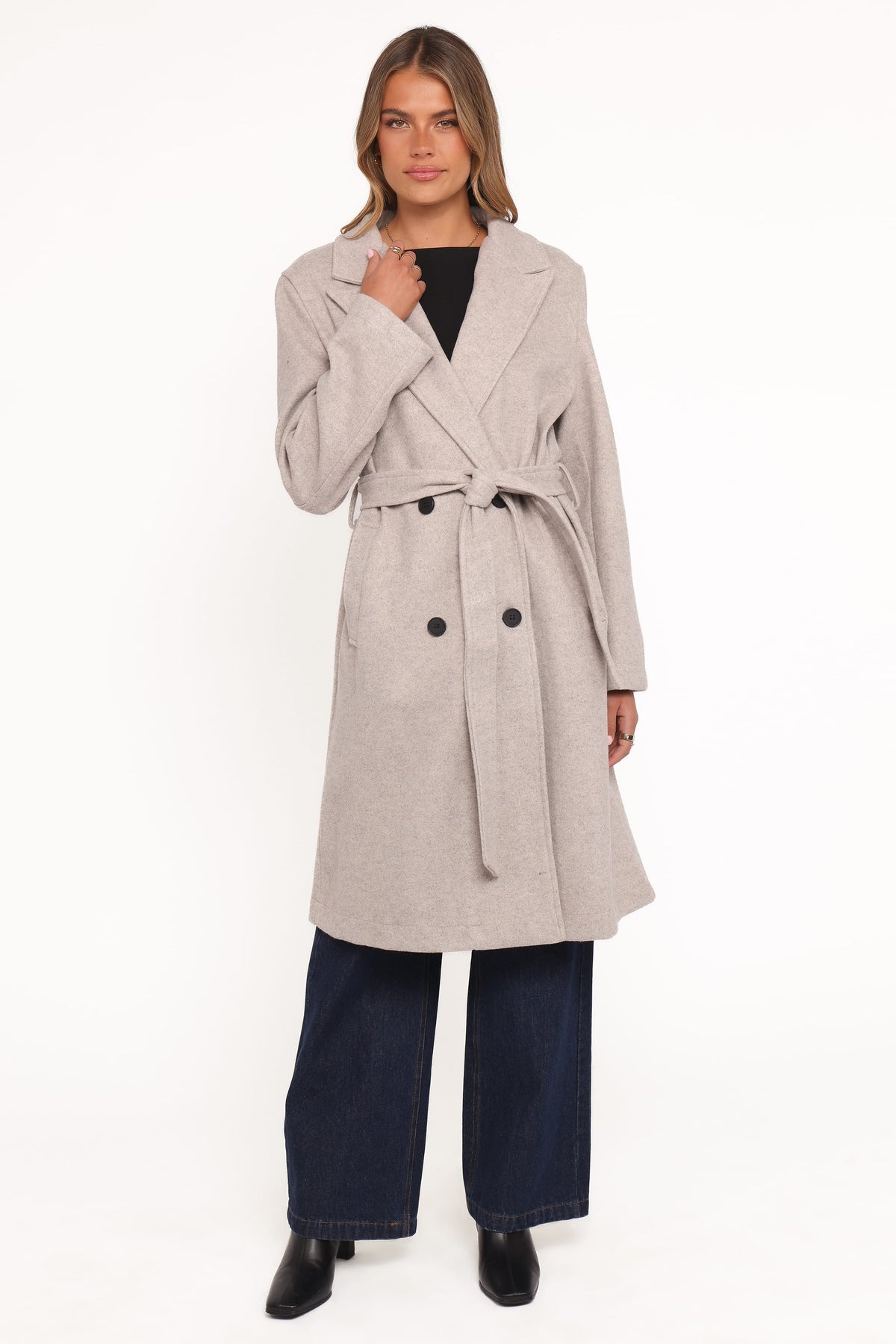 Nina Fur Collar Tie Waist Coat in Cream – view 7 of 9