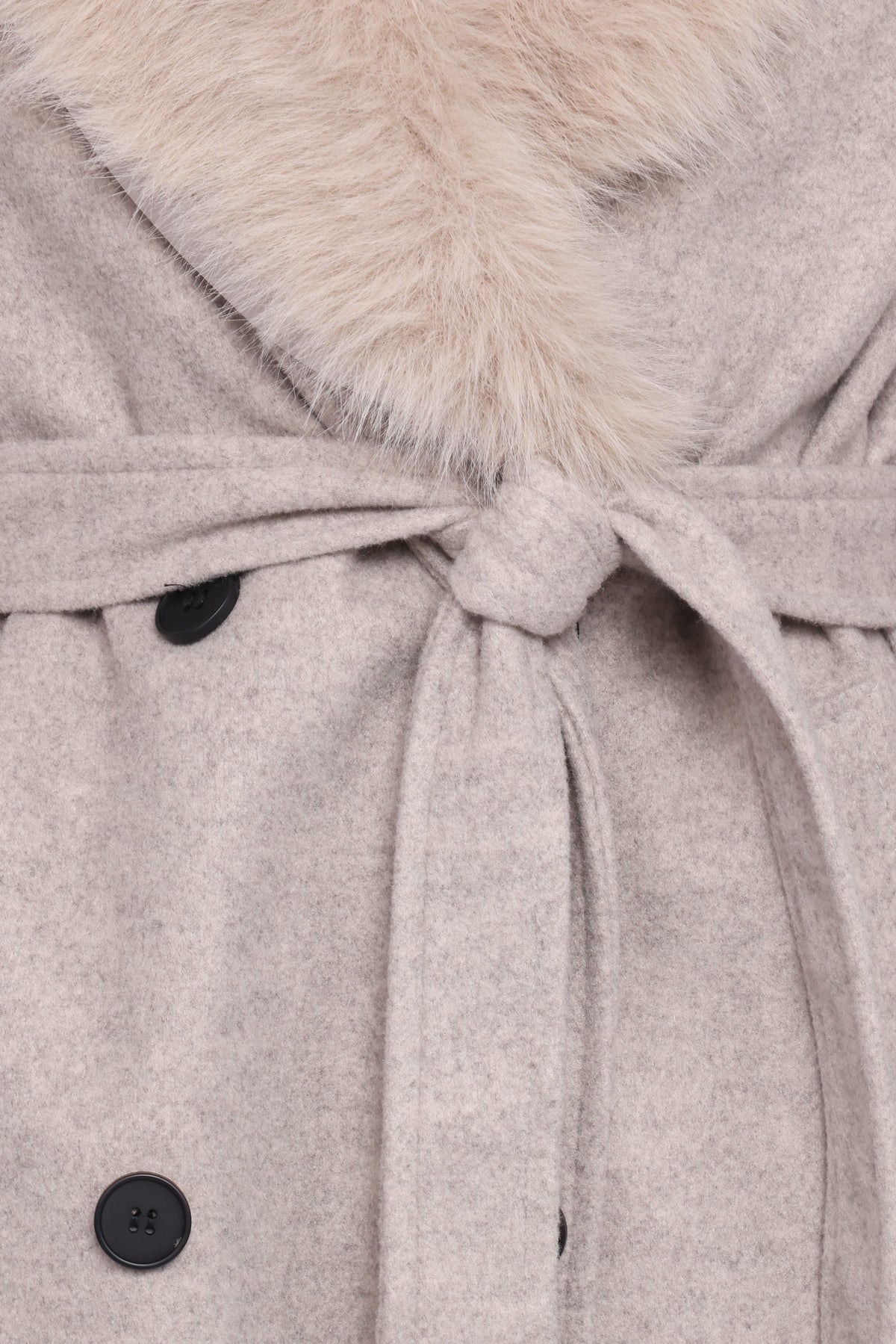 Nina Fur Collar Tie Waist Coat in Cream – view 8 of 9