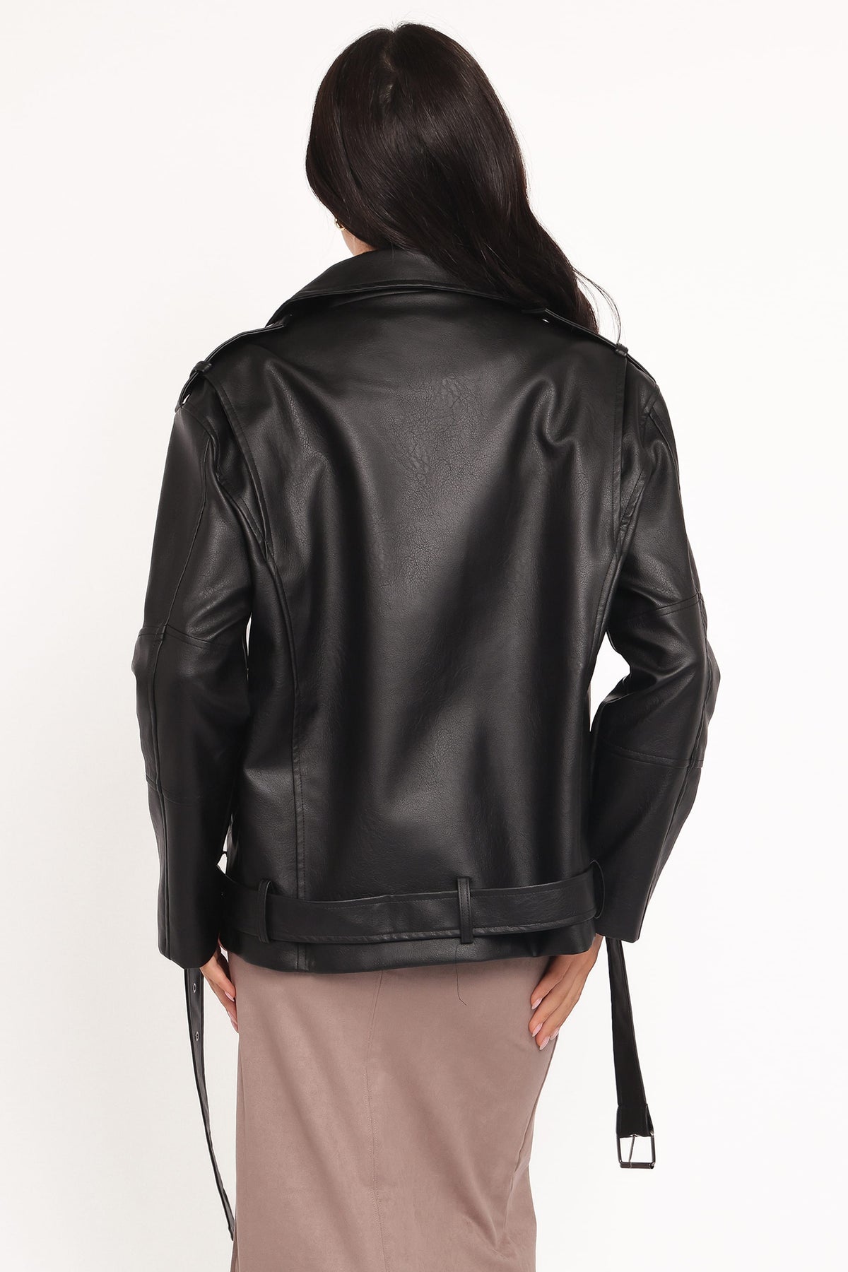 Parsons Oversized Faux Leather Moto Jacket in Black – view 5 of 8