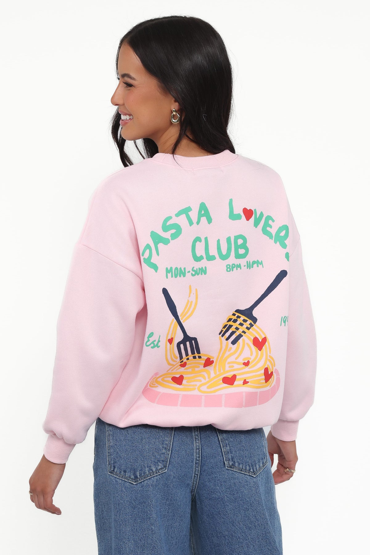 Pasta Lovers Club Graphic Sweater in Pink – view 1 of 9
